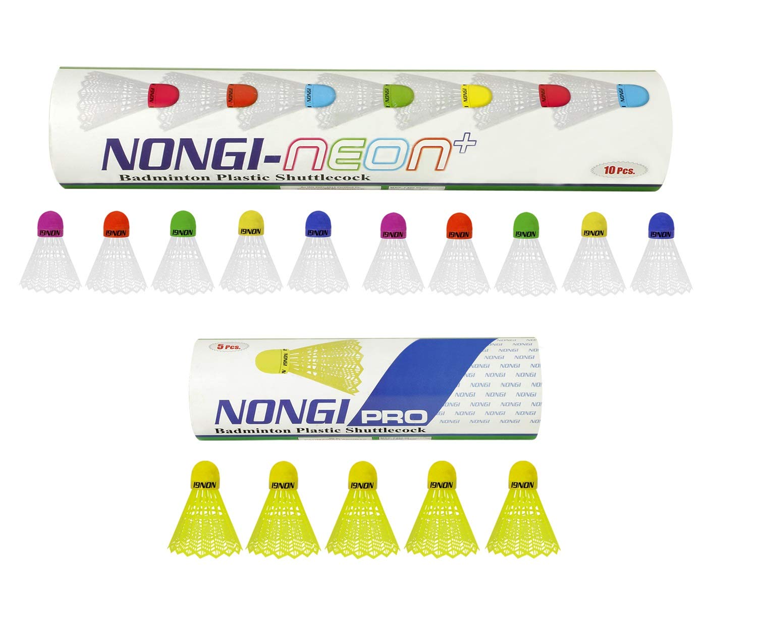 Nongi Combo Pack of 15 Shuttlecocks Pro(5 Yellow Colored Cork Plastic Shuttle), Neon Plus(10 Multicolored Cork Plastic Shuttle) for Outdoor Indoor Sports (B08FBGFSRW) Amazon Price History, Amazon Price Tracker