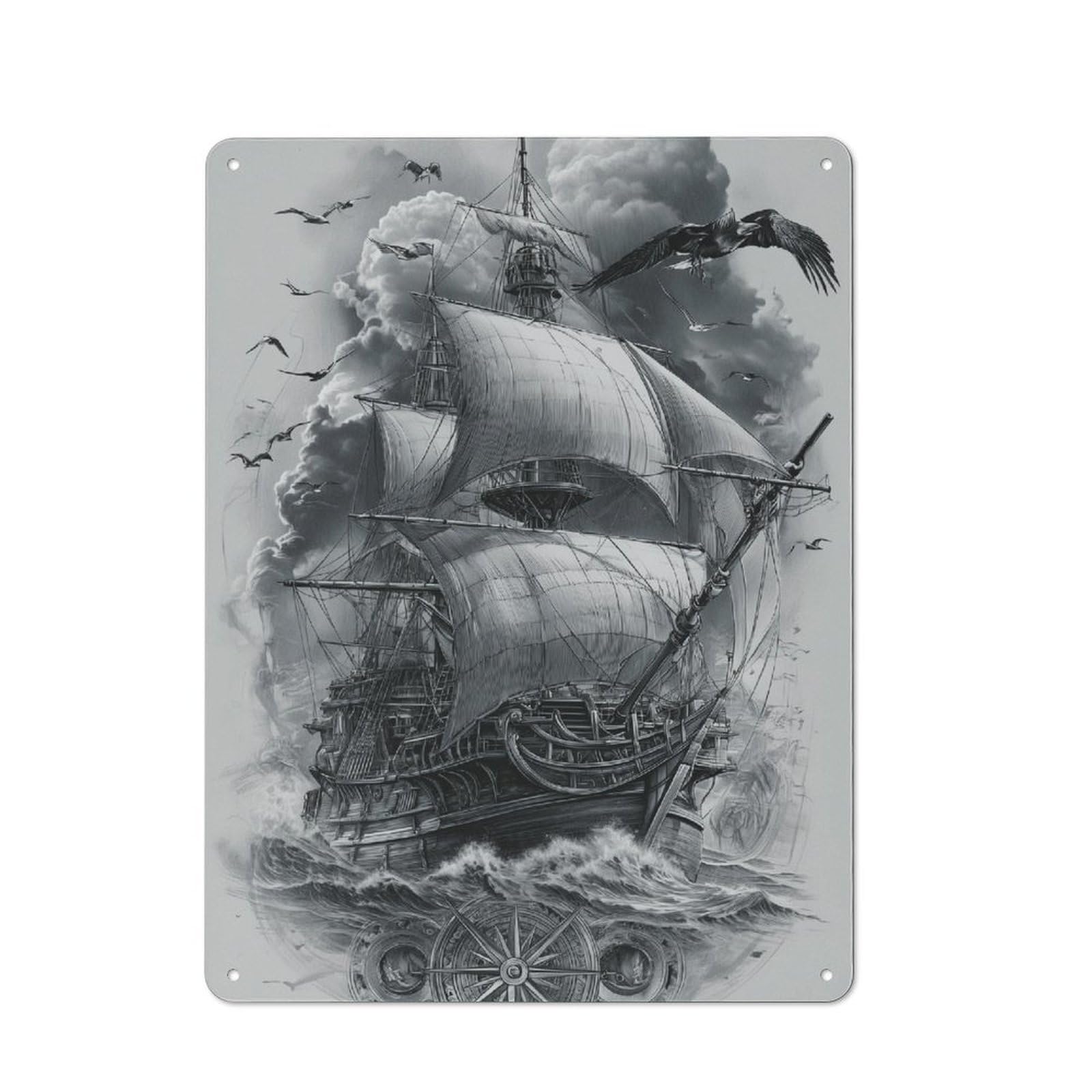 Junmoney Stormy Sailing Voyage Metal Wall Sign 40X30cm Featuring For Garage Or Workshop, For Home Office, Studio And Craft Room Walls