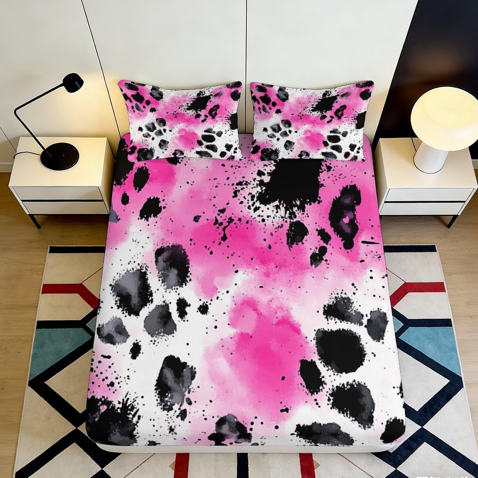 3D Printed Ink Splash Fitted Sheet Microfiber Deep Pocket Bedroom Bedding Non-Slip Paw Mattress Fitted Cover 140x200x25cm