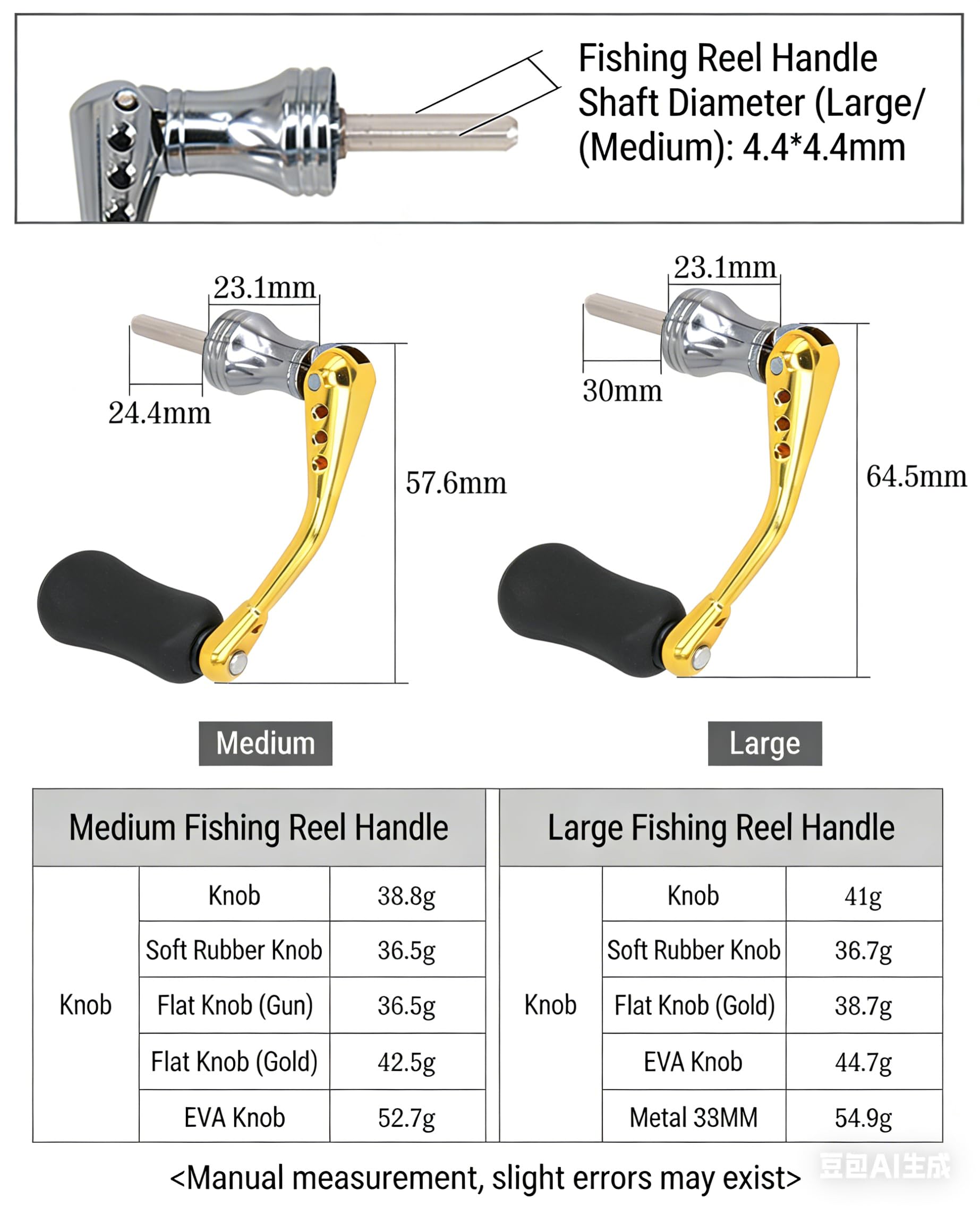 Fishing Reel Handle, Square Shaft Replacement Spinning Handle, EVA