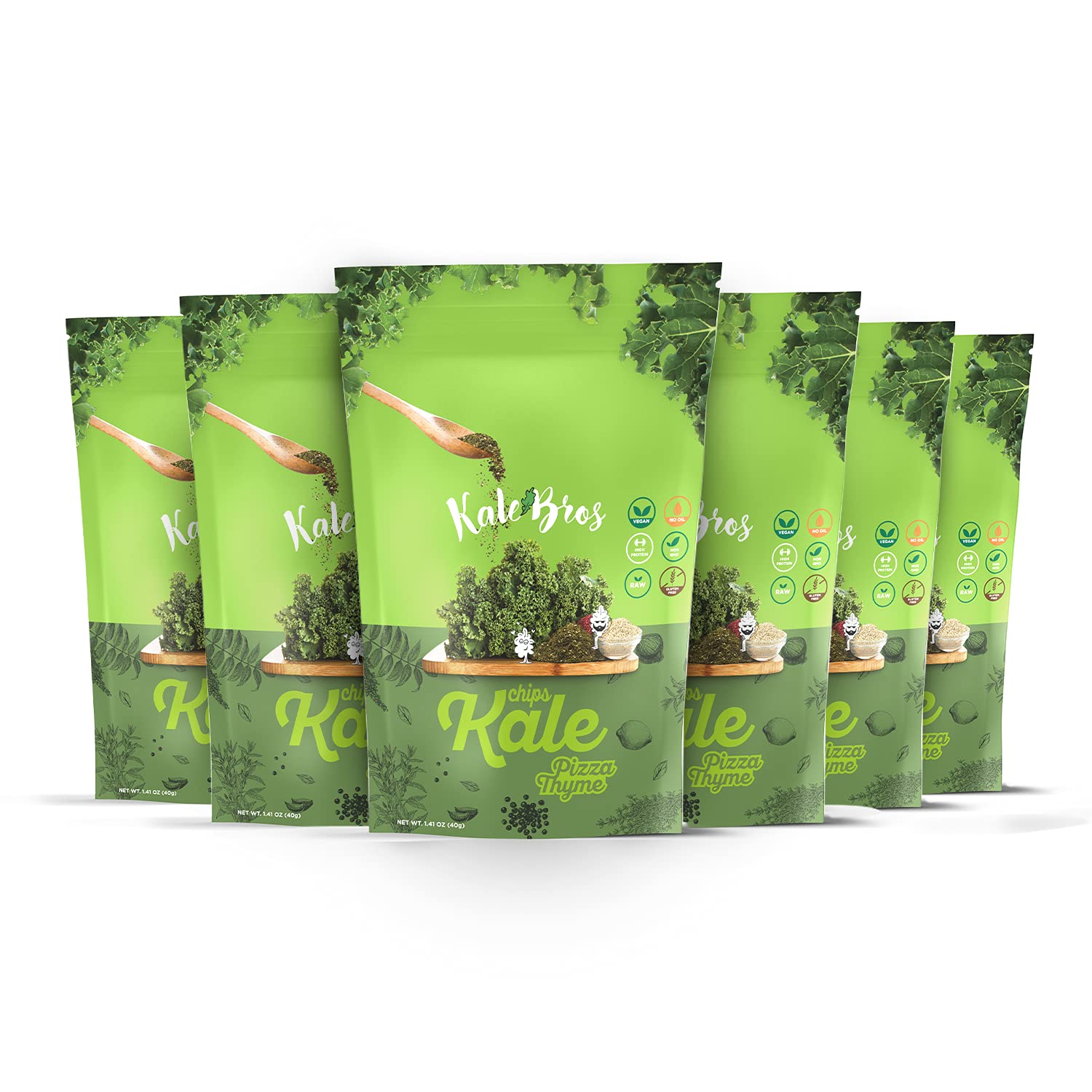 Kale Bros, Kale Chips, Pizza Thyme, Multi-pack (Pack of 6) Vegan/Gluten-free/Paleo Snack