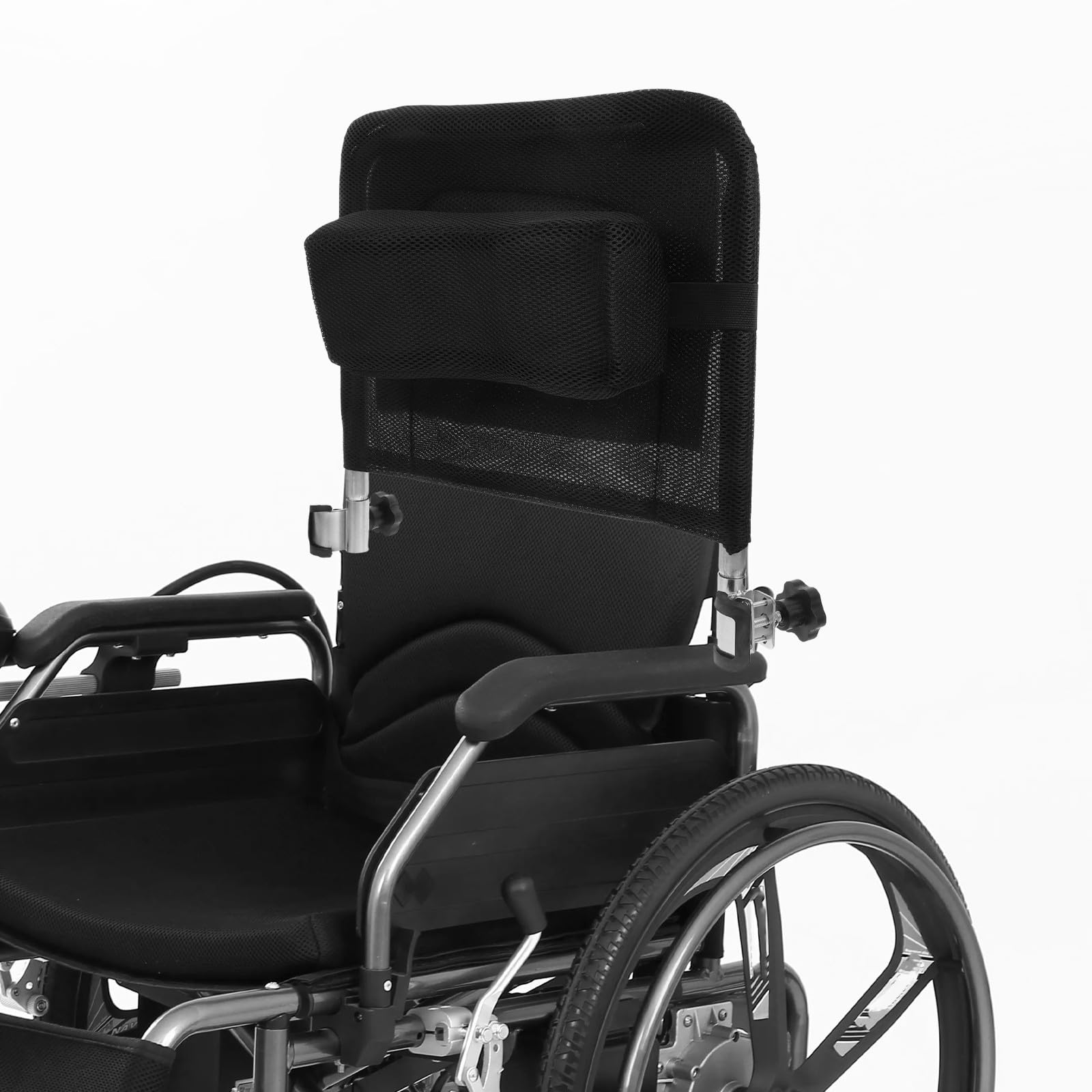 Extensión de Respaldo para Silla de Ruedas Manual de Acero al Carbono Tela de Malla Negra, Respaldo Alto y Firme para Mayor Comodidad y Soporte