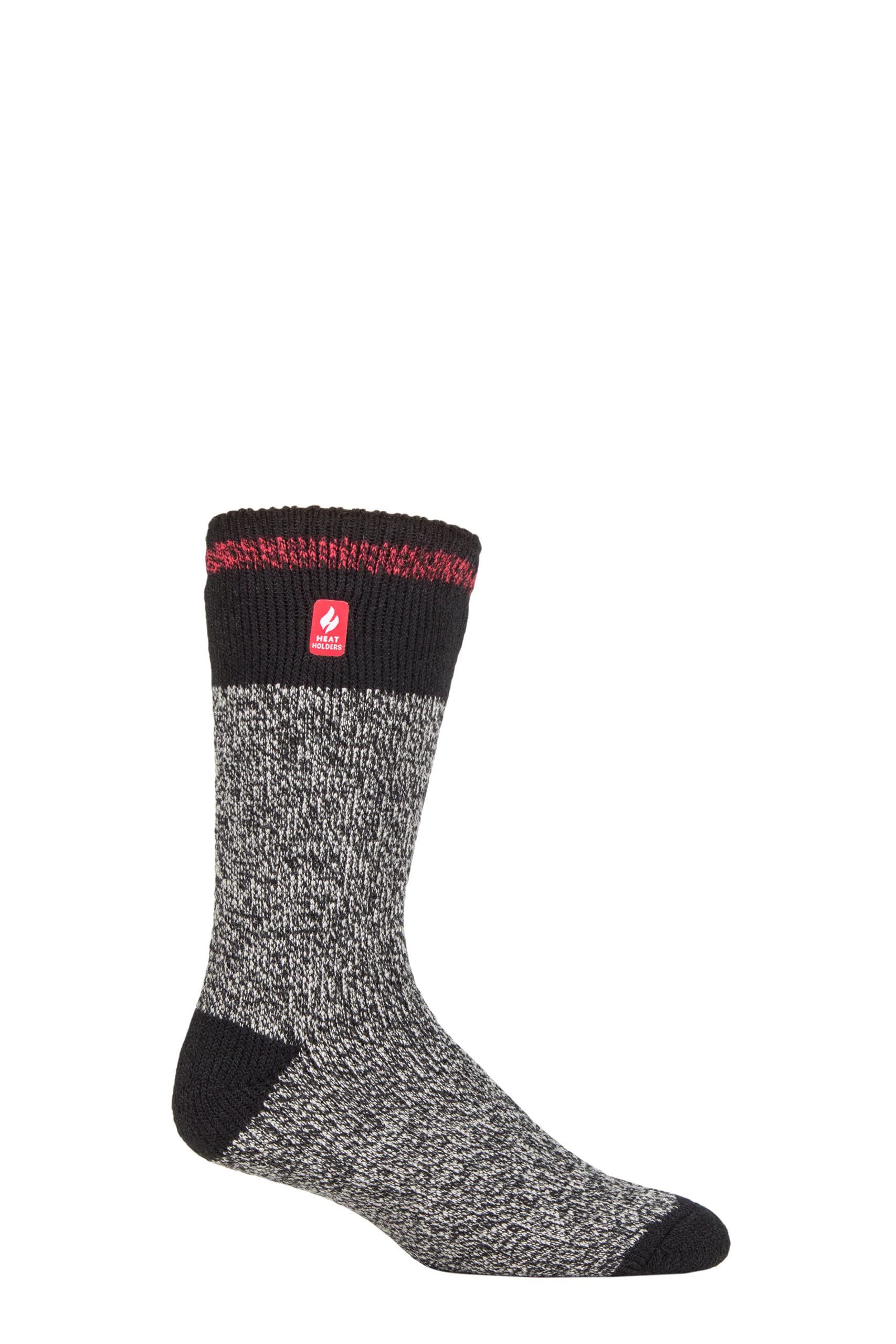 Heat Holders Men's Porto Rugged Block Stripe Black / Red Sockshop 2.3 Tog Patterned And Plain Thermal Socks Pack Of 1 Porto Rugged Block Stripe Black/Red 6-11