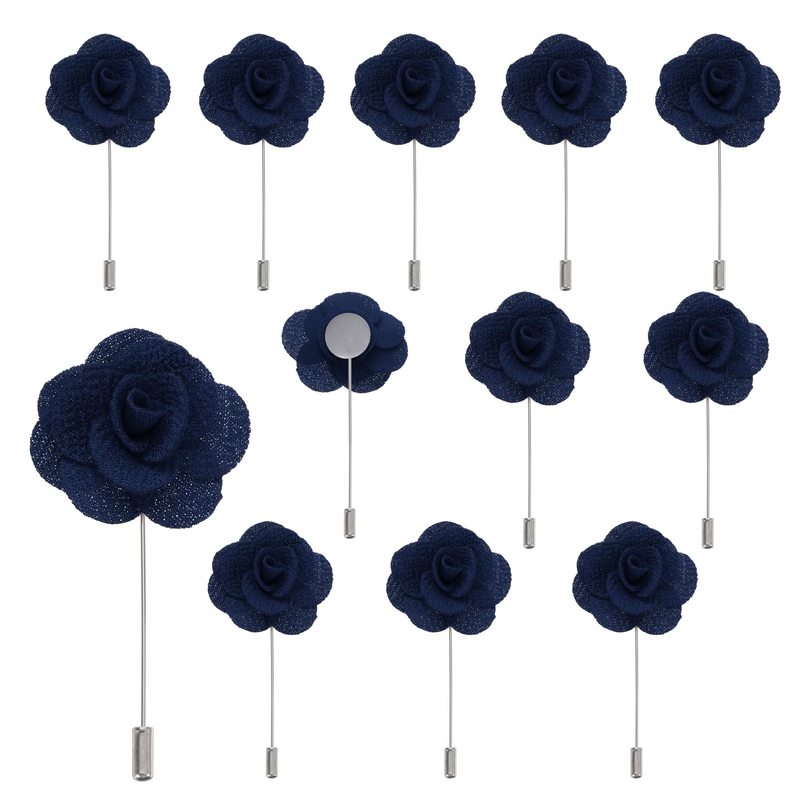 QUARKZMAN 12 Piezas Boutonnieres de Camelia Azul Marino Pins de Boutonnieres de Bolsillo para Ceremonia de Boda Aniversario Prom Fiesta Formal
