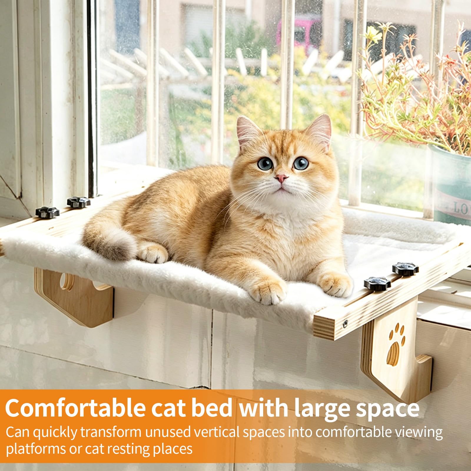 Heizungsliege Hängende Katzenhängematte, Katzen Fensterliege Holz Katzenbett Hängen Balkon Katzenbett Heizungsliege Katzen Katzenliege zum Schlafen 50.5 x 38 x 16.5 cm Halten 15kg