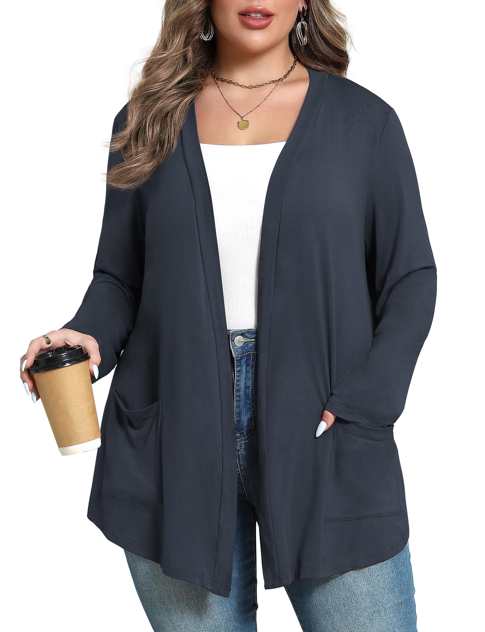 Plus Size Lightweight Cardigan for Women Soft with Pockets 1X-5X