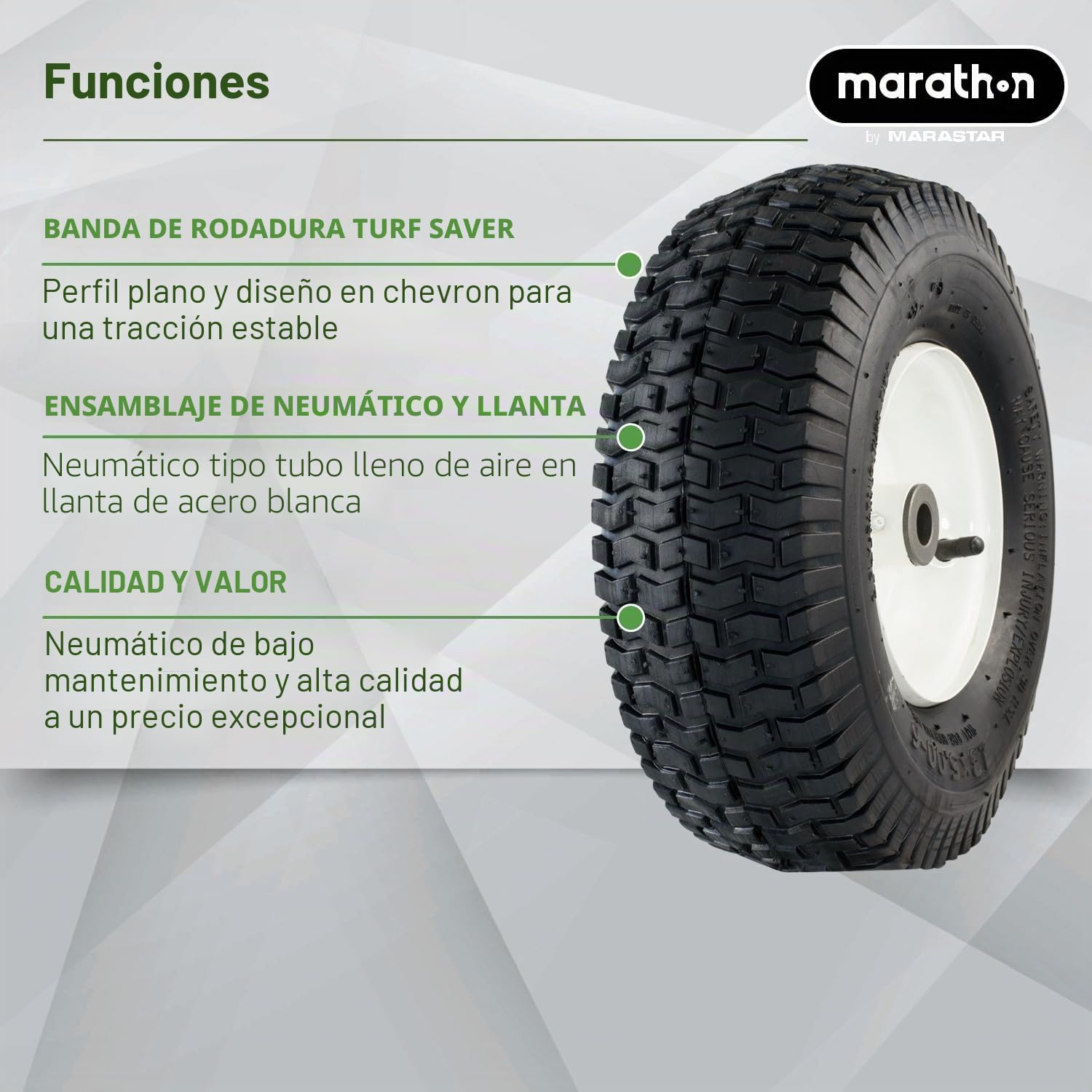 Marathon 20336 Neumático para cortacésped (relleno de aire) neumático de 13 x 5-15 cm