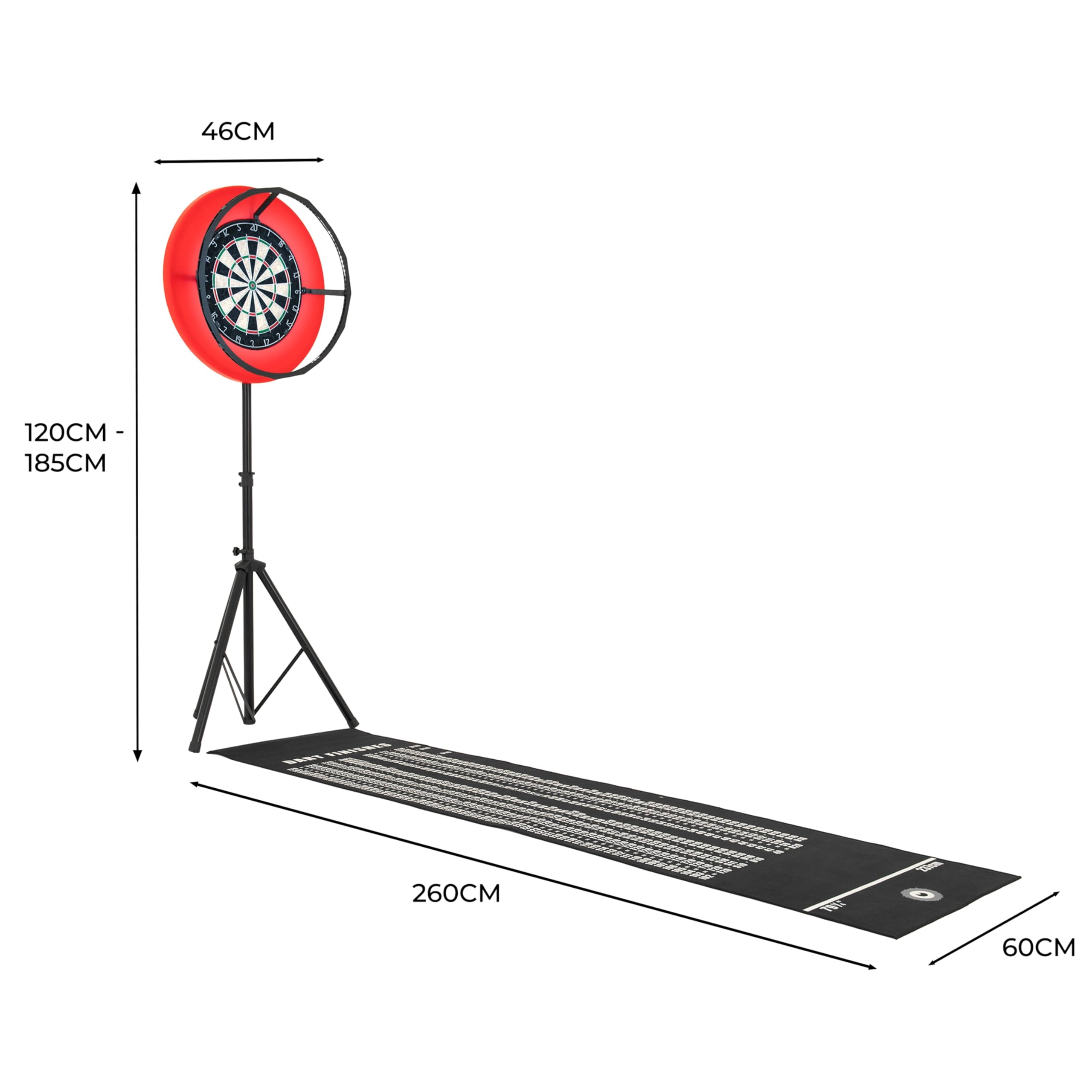 Dart Set, Dardboard, LED Ringlicht, Selbstheilende Umrandung, Befestigungsständer, Höhenverstellbares Stativ, Zubehör, inklusive 6 professionelle Dartpfeile, Checkout-Oberflächen, Tragbar, Zuhause
