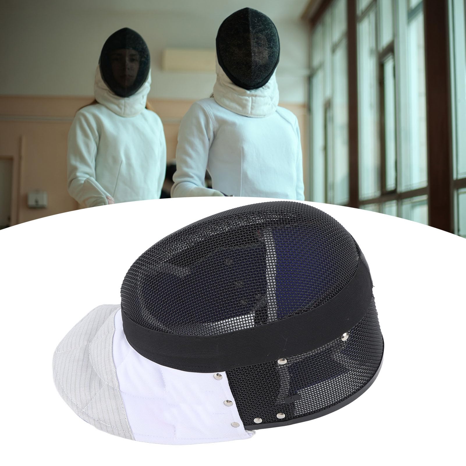 Tbest Masque de Casque D'escrime, Masque de Sport D'escrime Casque de Protection D'escrime avec Bavette Rembourrée pour la Pratique Quotidienne et la Compétition Noir (M)