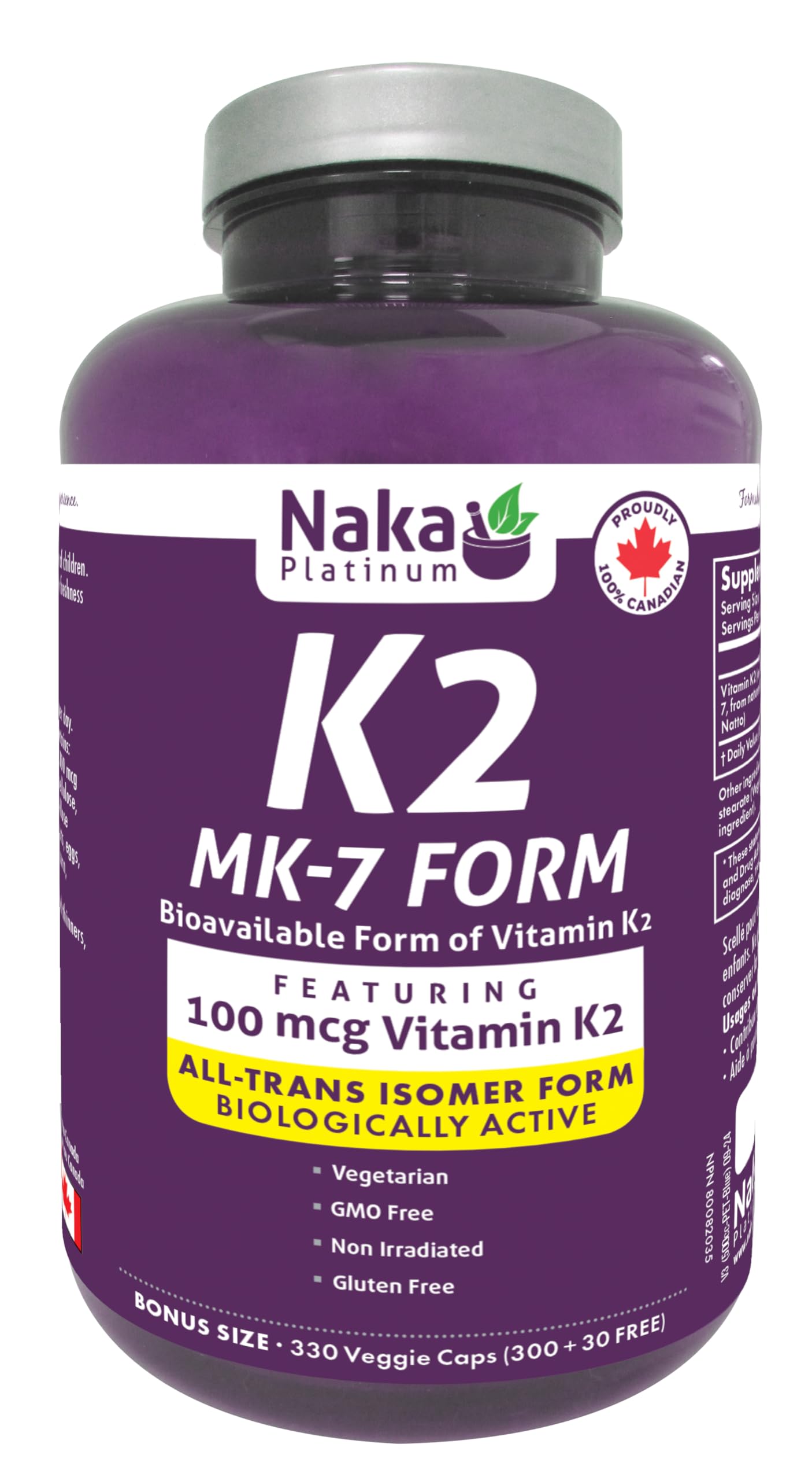 NAKA Platinum K2 (MK-7 Form) Bioactive Vitamin K2 Supplement