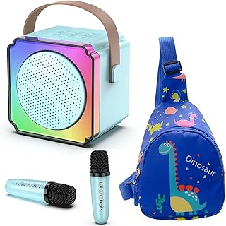 Doeboe Karaoke Infantil con 2 Micrófonos, Karaoke Niños Bluetooth portátil con Luces LED de Colores, Karaoke Niña Adecuado para niñas y niños de 4 a 14 años (Azul)