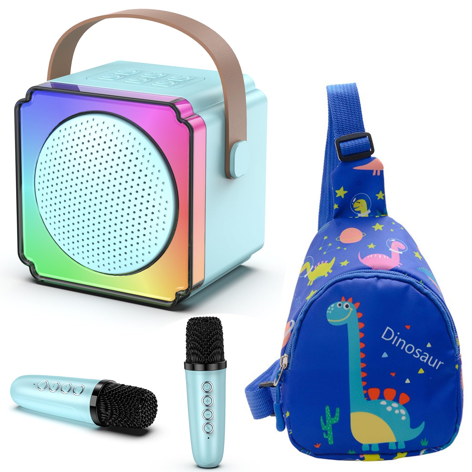 Doeboe Karaoke Infantil con 2 Micrófonos, Karaoke Niños Bluetooth portátil con Luces LED de Colores, Karaoke Niña Adecuado para niñas y niños de 4 a 14 años (Azul)