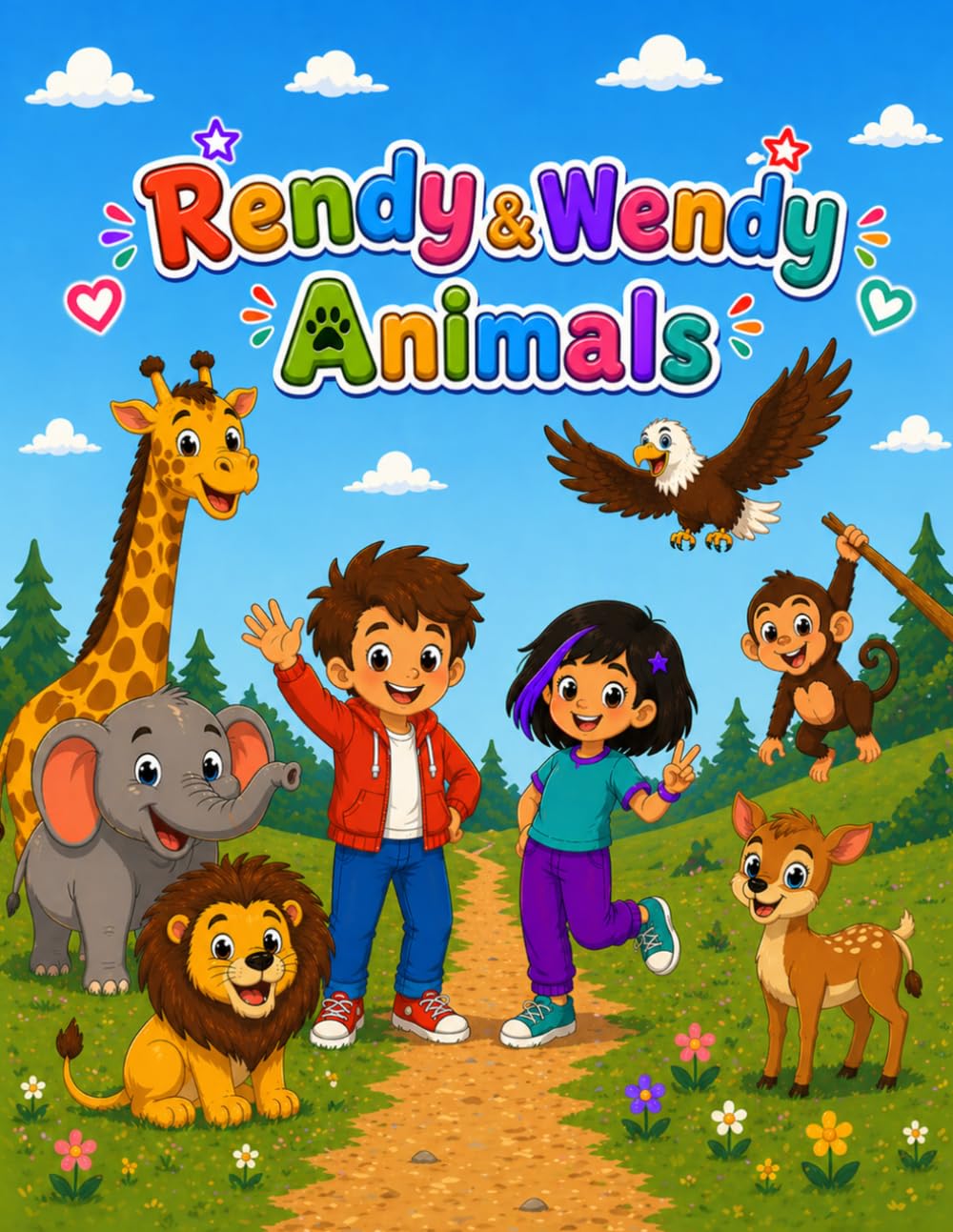Rendy & Wendy: Animals Coloring Book: Fun and Easy Animal Coloring Pages for Kids Ages 5+