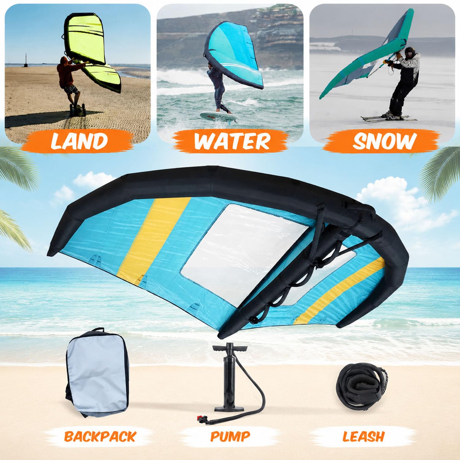 Kitesurf-Wing/Windsurf-Wing mit Sichtfenster (4 m², 5 m², 6 m²) 5㎡ | Aufblasbarer Hand-Surfwing, tragbarer Wing für Erwachsene (Outdoor-Kiteboarding-Sport)