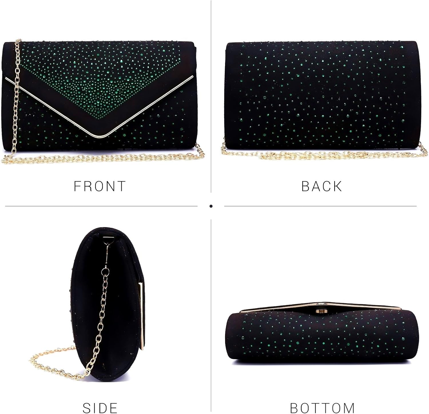 Dasein Women Rhinestone Evening Bag Faux Suede Clutch Formal Party Sparkly Purses Cocktail Wedding Handbag - Image 3