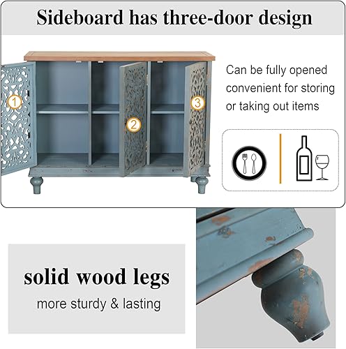 Miniatura 9 de PHI VILLA Armario decorativo con puertas – Aparador de buffet desgastado para sala de estar, comedor, pasillo, armario de almacenamiento azul