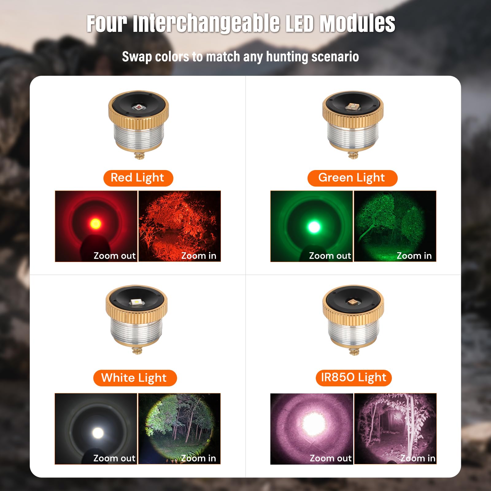 KL52 MAX Torcia elettrica da caccia super luminosa a lungo raggio Zoomable Predator Light con LED IR850 rossi verdi bianchi Supporto interruttore a pressione continuo per Coyote Hog Varmint