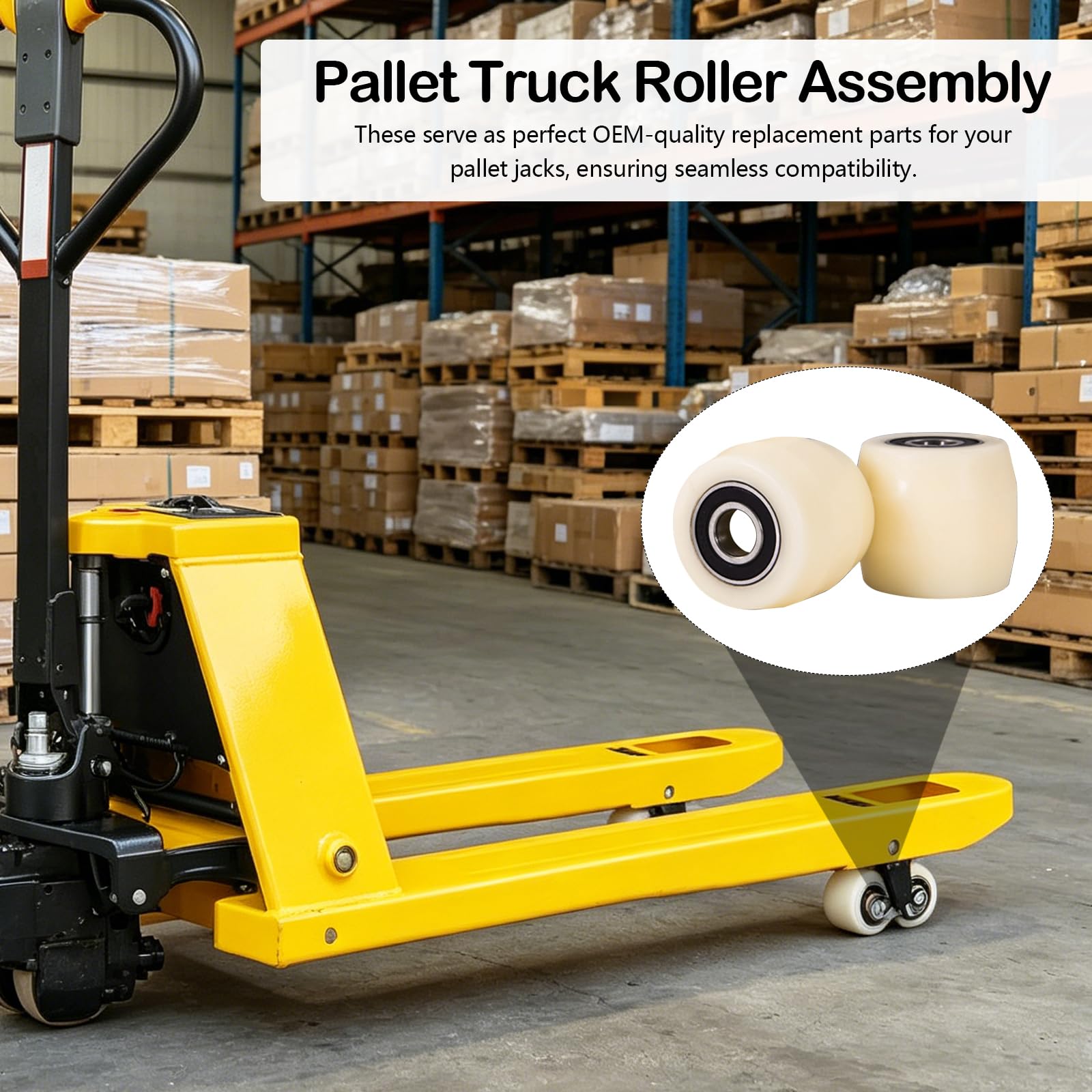 4 Stück Hubwagenrollen Nylon 80 x 70 mm, Achse 2 mm Kugellager Rollen mit Metall Verbindungsplatte Belastung 750 KG für Hubwagen Ersatzrollen