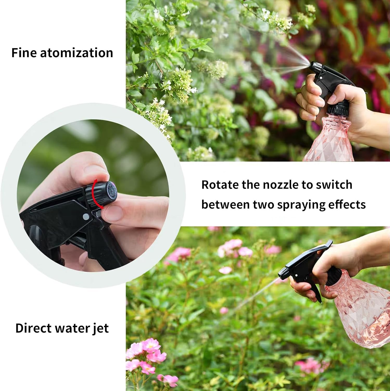wugongshan 2 Pcs Spray Bottles, 500 ml/17 oz Empty Water Spray Bottles, Plastic Reusable Adjustable Mist Sprayer Squirt Bottles Containers Refillable for Cleaning Solutions, Gardening, Plants (Pink) image 3