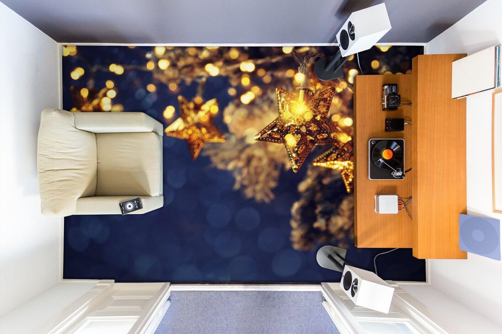 Cartel De Decoración De Piso Murales de papel pintado para suelo de estrellas brillantes 3D, 250 * 175 cm 3D Murales Pegatinas Cuarto de baño Vinilo autoadhesivo Papel tapiz