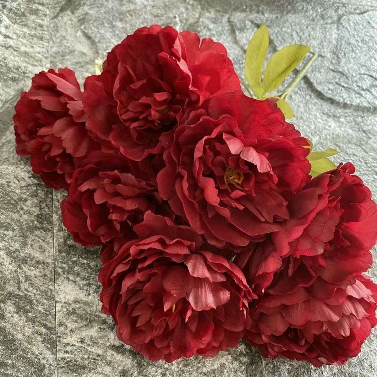 CVJdfhRE fake flowers， Simulation Seven Peony Silk Flowers Bouquet Home Living Room Table Decoration Wedding Artificial Fake Flower(Burgundy)