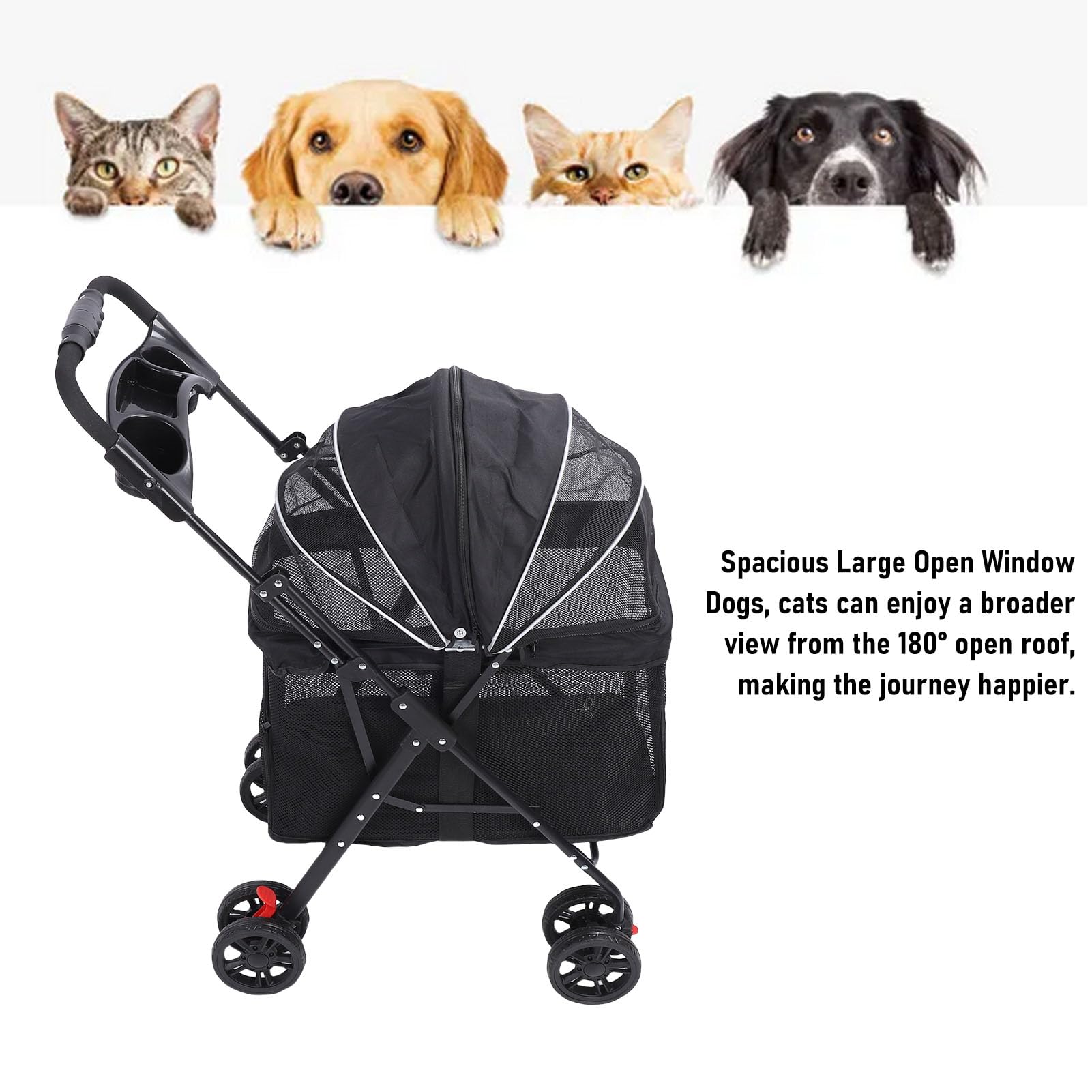 Alomejor Cochecito Plegable para Mascotas, Carrito para Perros y Gatos con Paraguas y Portavasos, Cochecito Click Click para Perros, Transportadores para Mascotas (#11)