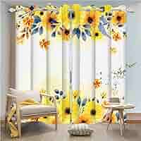FMFUNCTEX Cortinas Grises Y Blancas De 108 Pulgadas, Estampado De Ramas De árbol Amarillo, Juego De Cortinas Con Ojales De Lino Semitransparentes Con Textura Para Ventana De Dormitorio, 2 Paneles