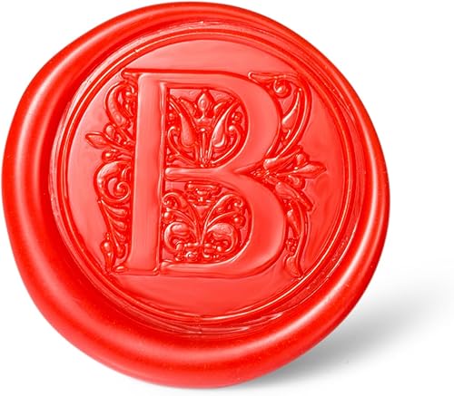 Miniatura 3 de Mceal Regal - Sello de cera de latón plateado con letra B y 10 varillas de sello de cera (rojo granero)