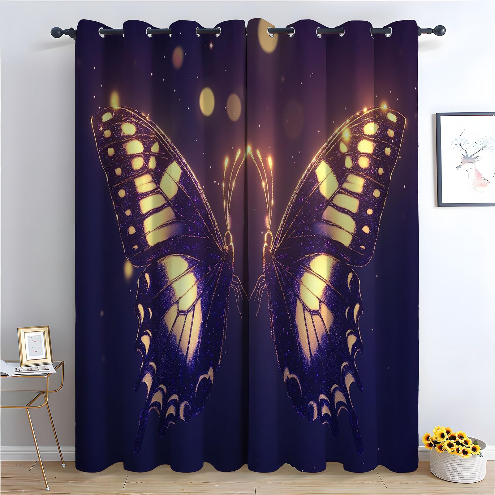 WQBQKKX Plant Curtains Window Animals Eyelet Curtain Botanical Thermal Insulated Noise Reducing Drapes Window Treatment-52 W x 108" L (Pack of 2)