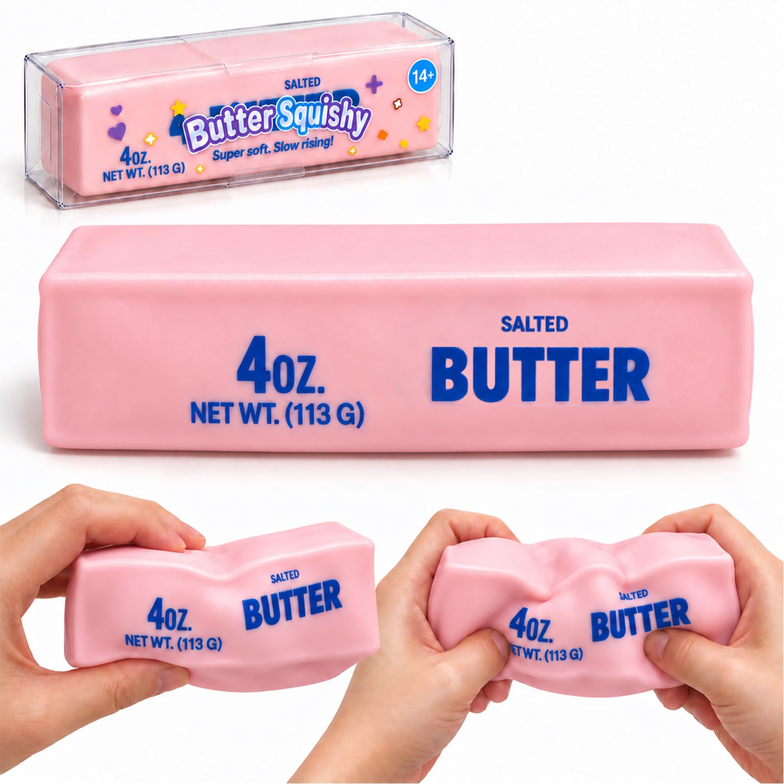 1PC Crunchy Butter Squishy Fidget Toys - Butter Squishy Toys, ASMR Crinkly Sound Crunchy Squishies, Slow Rising Squishies for Adults, Desk Decor & Party Favor Gift - Pink