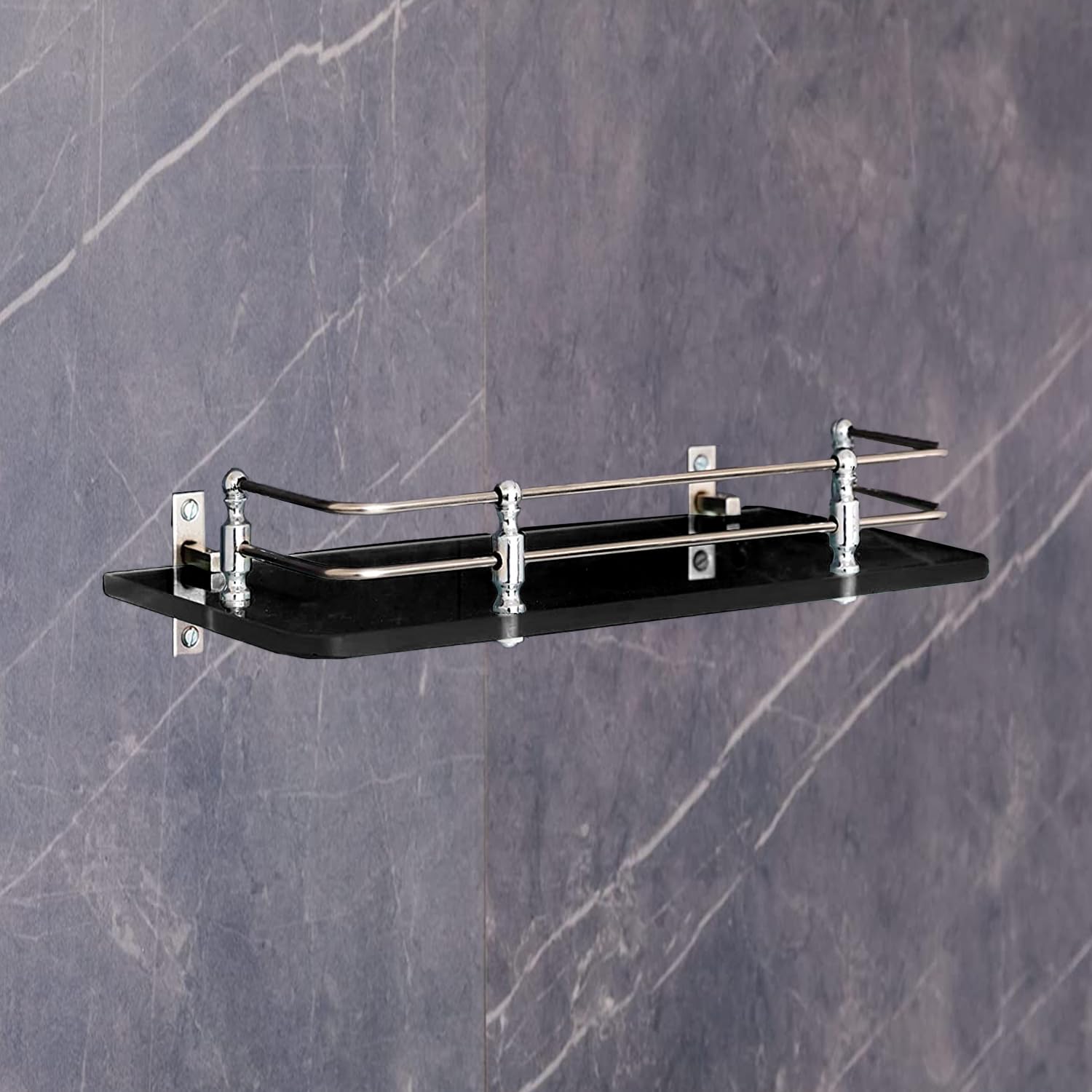 FORTUNE Multipurpose Wall Hung Glass Front Bathroom Shelf with Wall Brackets Storage Holder, 12 x 6 -inch -Black (Pack of 1) (B0CMJ2CR5F) Amazon Price History, Amazon Price Tracker
