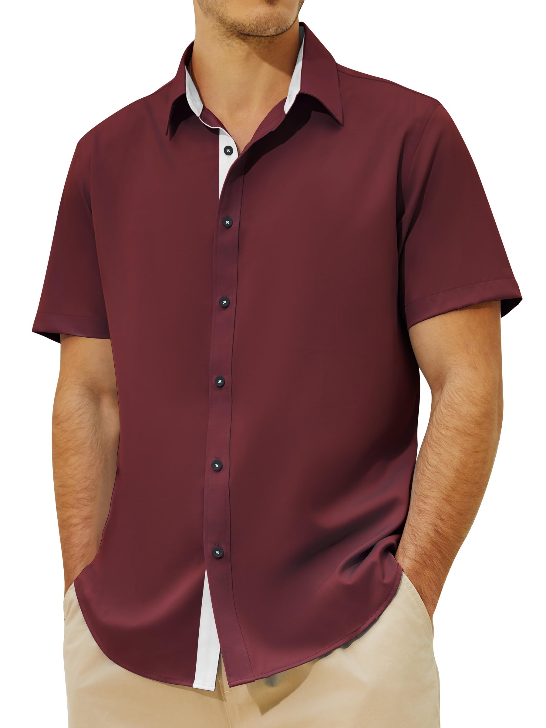 JEKAOYI Men's Button Down Dress Shirts Short Sleeve Casual Shirts Wrinkle Free Business Shirt Stain Sheild