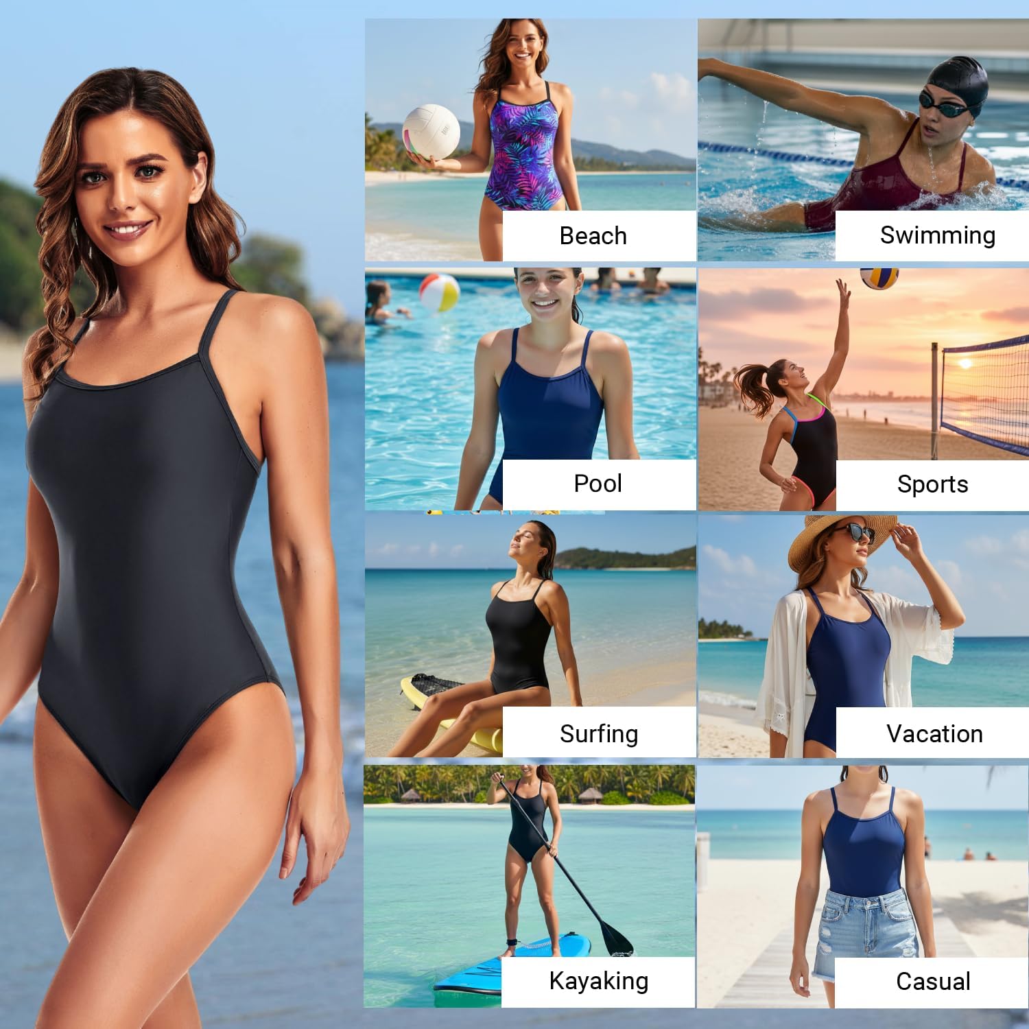 Tempt Me Athletic One Piece Swimsuits for Women Training Sport Tummy Control Bathing Suits - Image 4