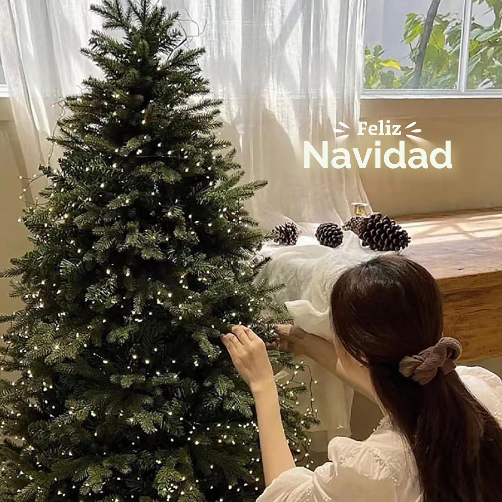 Árbol de Navidad Preiluminado, Árboles de Navidad Artificiales con Puntas de Ramas de PE y PVC, 120/150/180/210/240/300 cm, Decoración Navideña para el Hogar y la Oficina(10ft/300 x 180 cm)