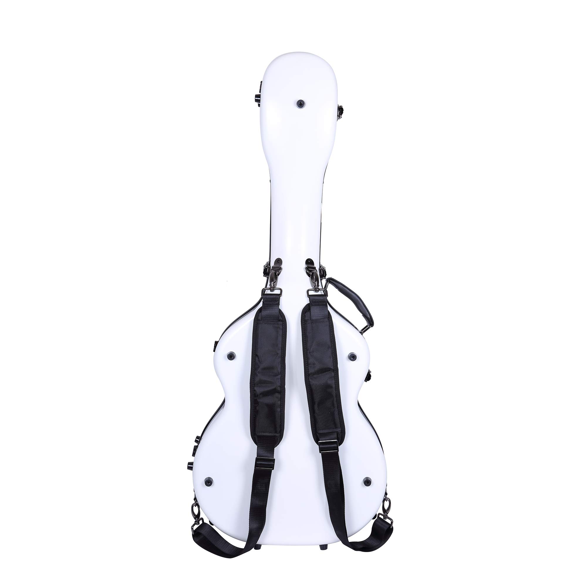 Crossrock Etui na gitarę OM z włókna szklanego do Martin 000-14 Fret, biała powłoka, aksamitne wnętrze, zamek TSA, wysokiej jakości etui na gitarę z włókna szklanego z paskami plecakowymi