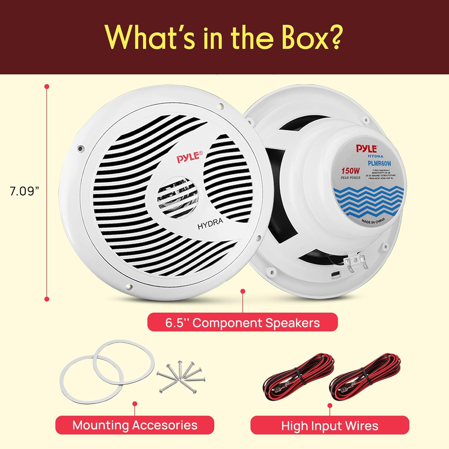 Pyle 6.5 Inch Dual Marine Speakers - 2 Way Waterproof and Weather Resistant Outdoor Audio Stereo Sound System with 150 Watt Power, Polypropylene Cone and Cloth Surround - 1 Pair - PLMR60W (White) - Image 2