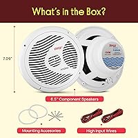 Vista 2 de Pyle Dual parlante marino de 6.5 pulgadas, impermeable, con sonido estéreo de rango completo, 120 W, color negro, (2 unidades), Blanco