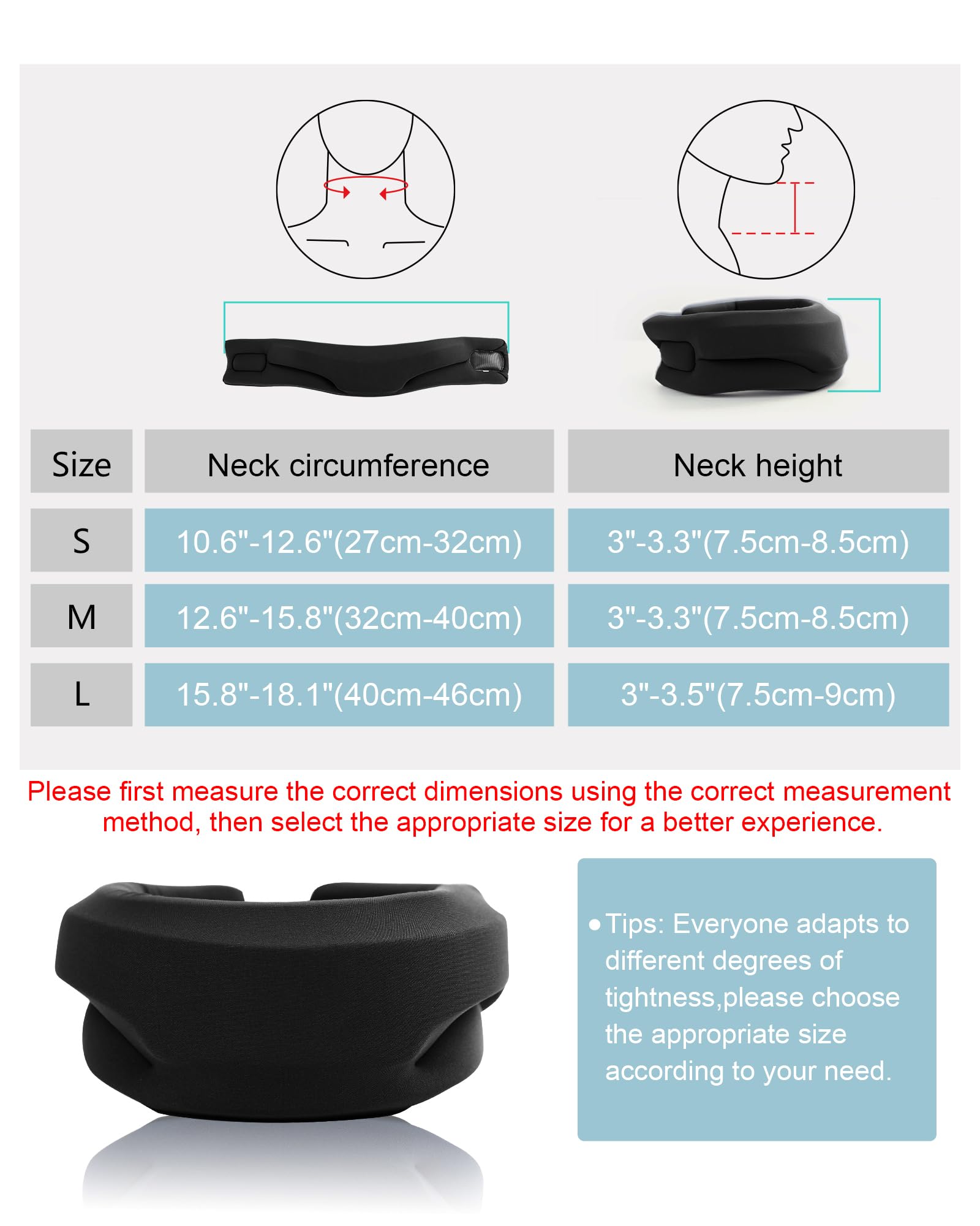 Neck Brace for Sleeping - Cervical Collar Relief Neck Pain and Neck Support Soft Foam Wraps Keep Vertebrae Stable for Relief of Cervical Spine Pressure for Women & Men Jet Black Small Size — Amazon image 5