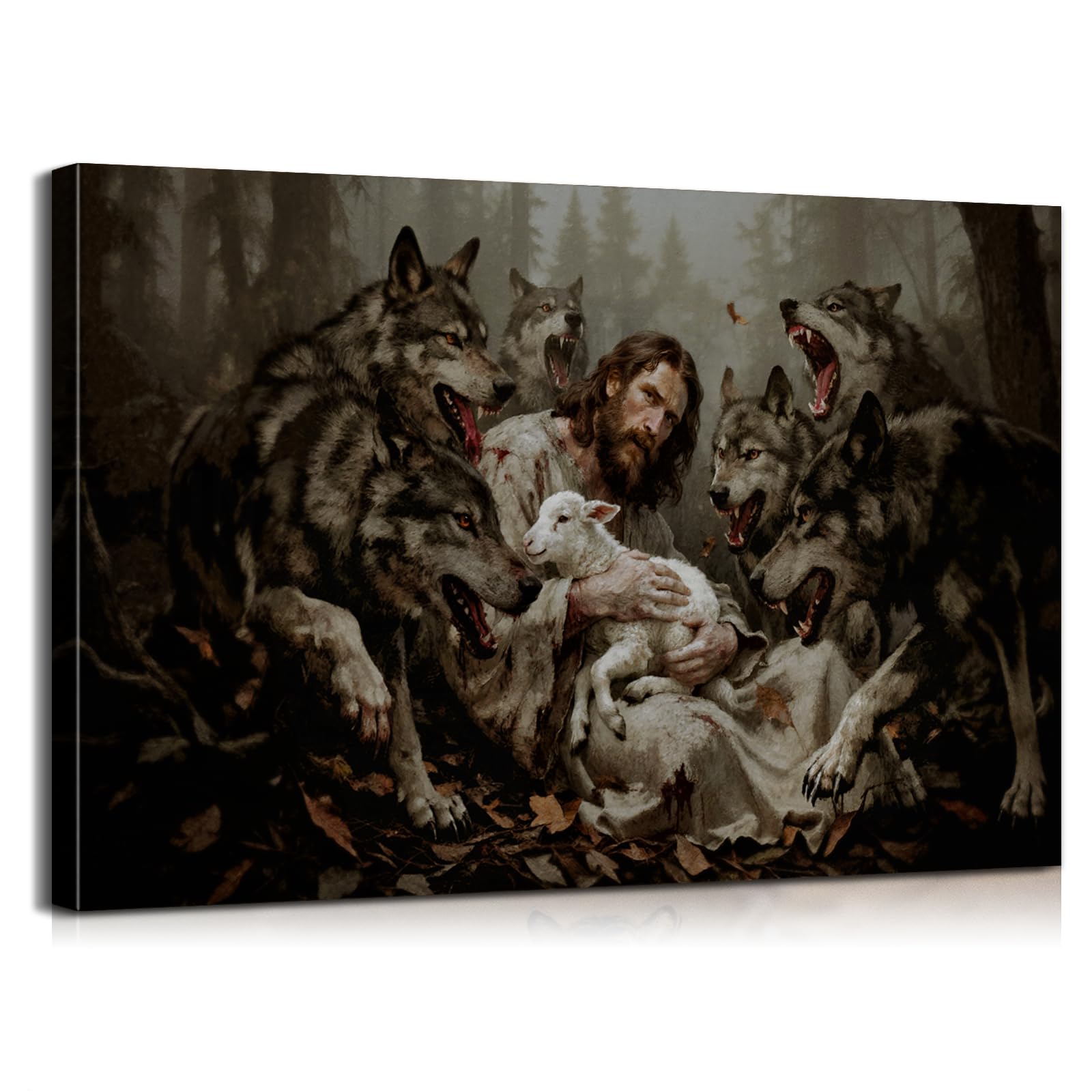Jesus Protecting Lamb From Wolve Poster Christian Art Jesus Wall Art