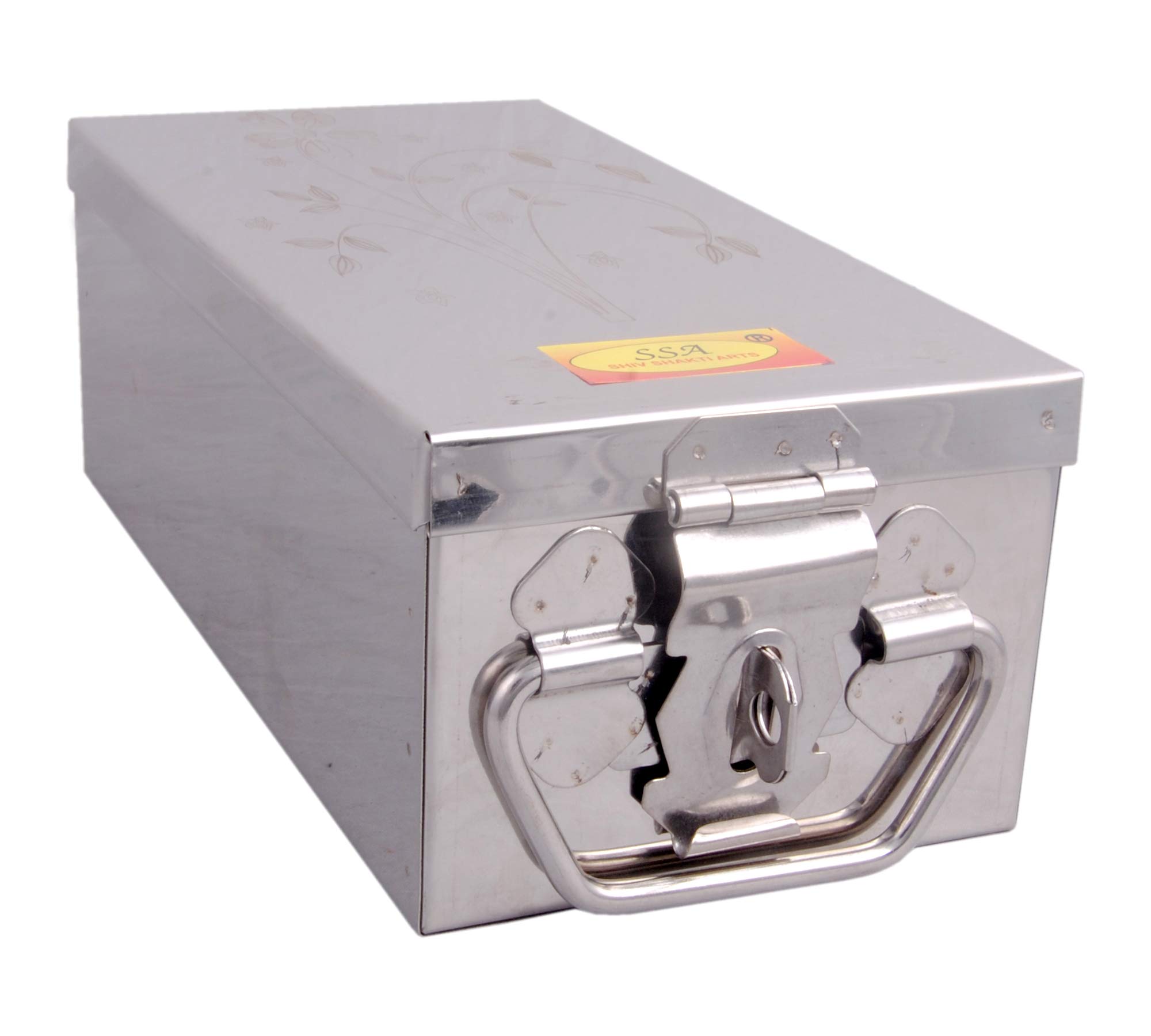 SHIV SHAKTI ARTS® Stainless Steel Rectangular Printed Laser Design Bank Locker Safe Storage Cash Peti Bank Jewellery Box Container (10.23 Inch, Silver)-image-12