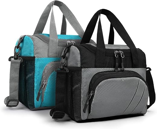 FATMUG Small Lunch Bag for Office Men, Women and Kids Tiffin Bag - Set of 2 (Grey, Sky Blue)
