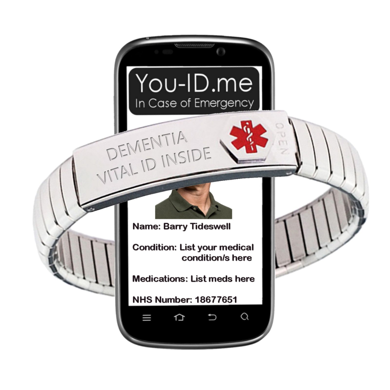 Dementia Alert Bracelet, Medical ID Band, Emergency Identity Wristband, Store Medical Information, List of medications, Waterproof ID Cards provided, Alerts Contacts by You-ID.me (18cm Wrist Size)