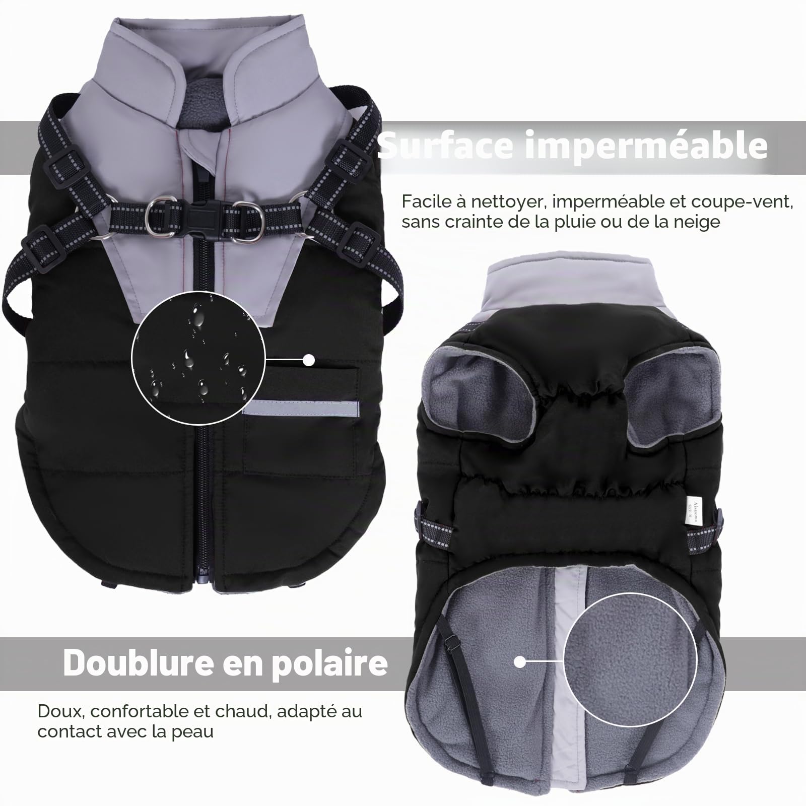 Manteau Chien Hiver Imperméable avec Harnais pour Petits, Moyens et Grands Chiens - Durable et Lavable en Machine