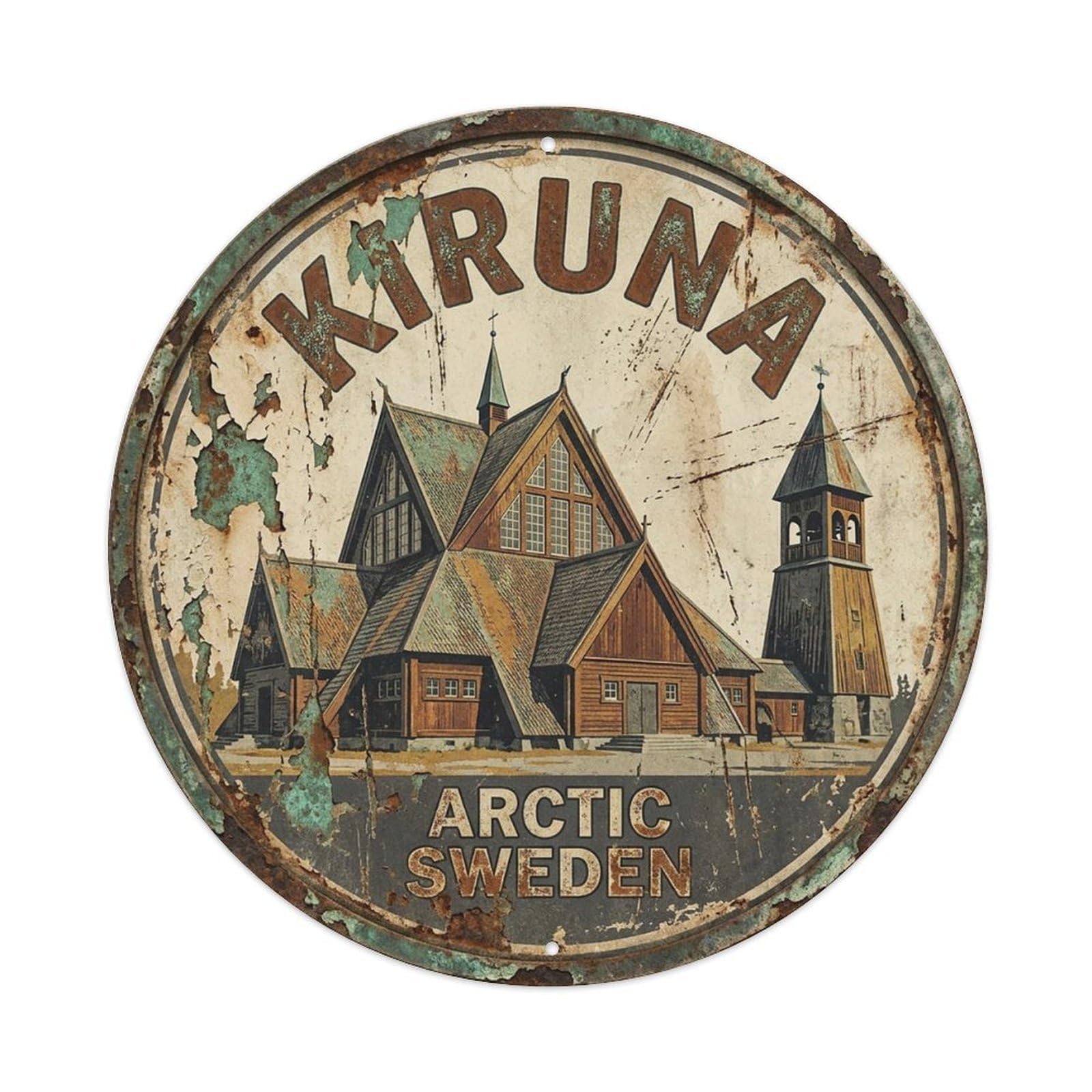 Retro Travel Sweden Kiruna Vintage Metal Tin Sign Plaque Wall Decor for Cafe, Club Bar, Office, Garden Metal Poster 8x8Inch