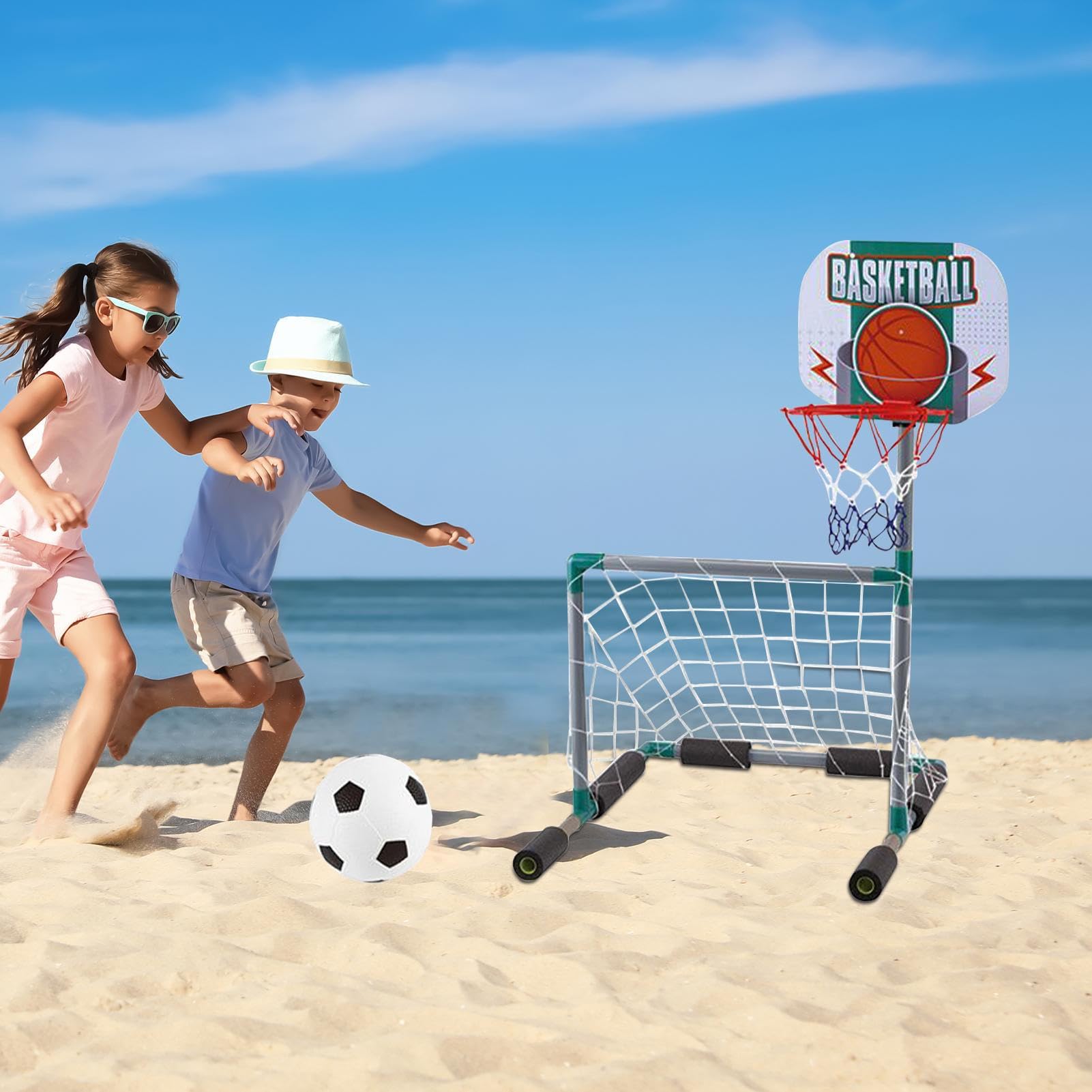 Aro de Baloncesto Flotante - Combo de portería ďe fútbol acuático | Juguetes Interactivos para Piscina EVA ABS | para niños, Adolescentes y Adultos, en el césped del Lago đe la Piscina