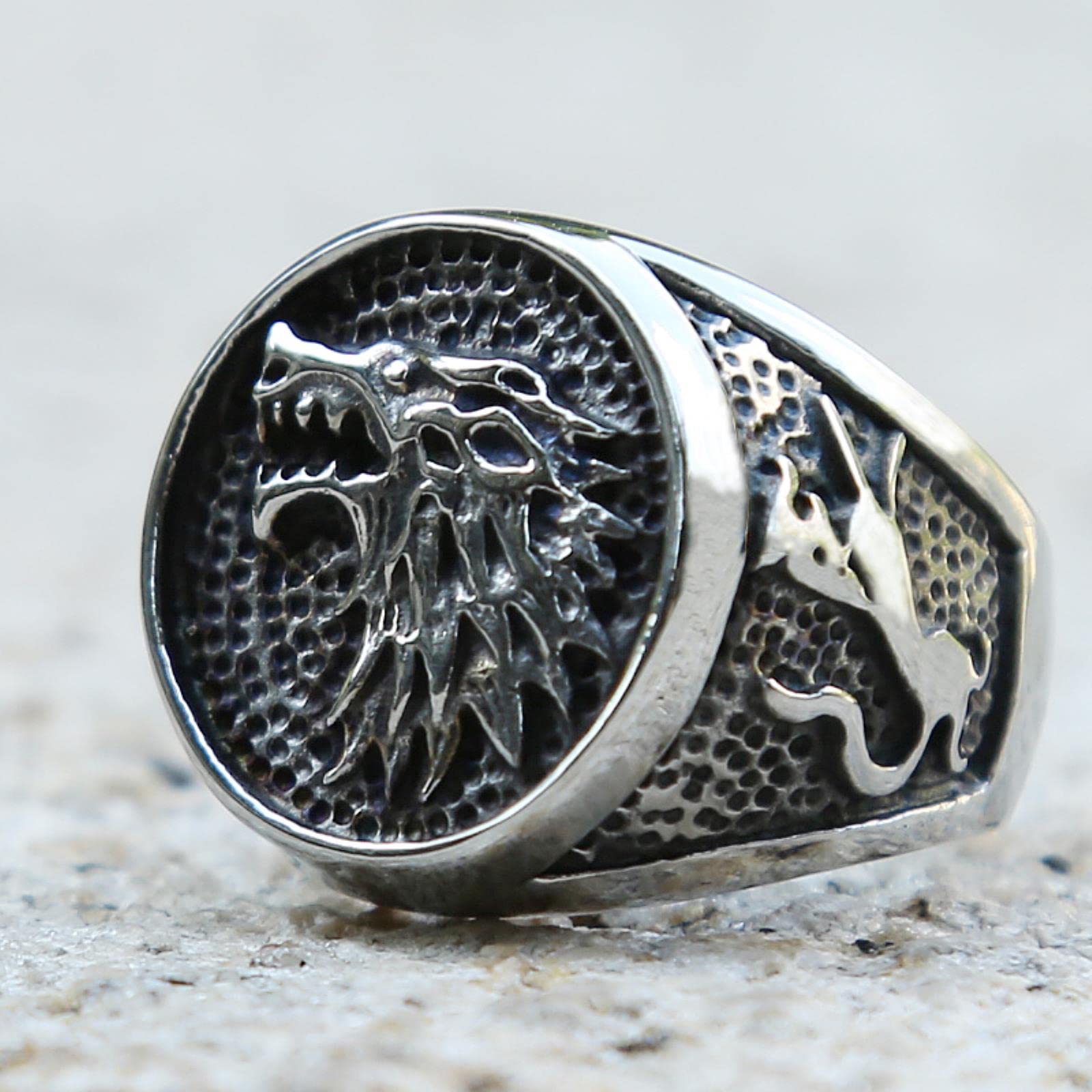 XJruixi Unique Silver Color Stainless Steel Viking Wolf Ring Men's Nordic Amulet Jewelry Fashion Male Punk Rings Best Gift For Friend
