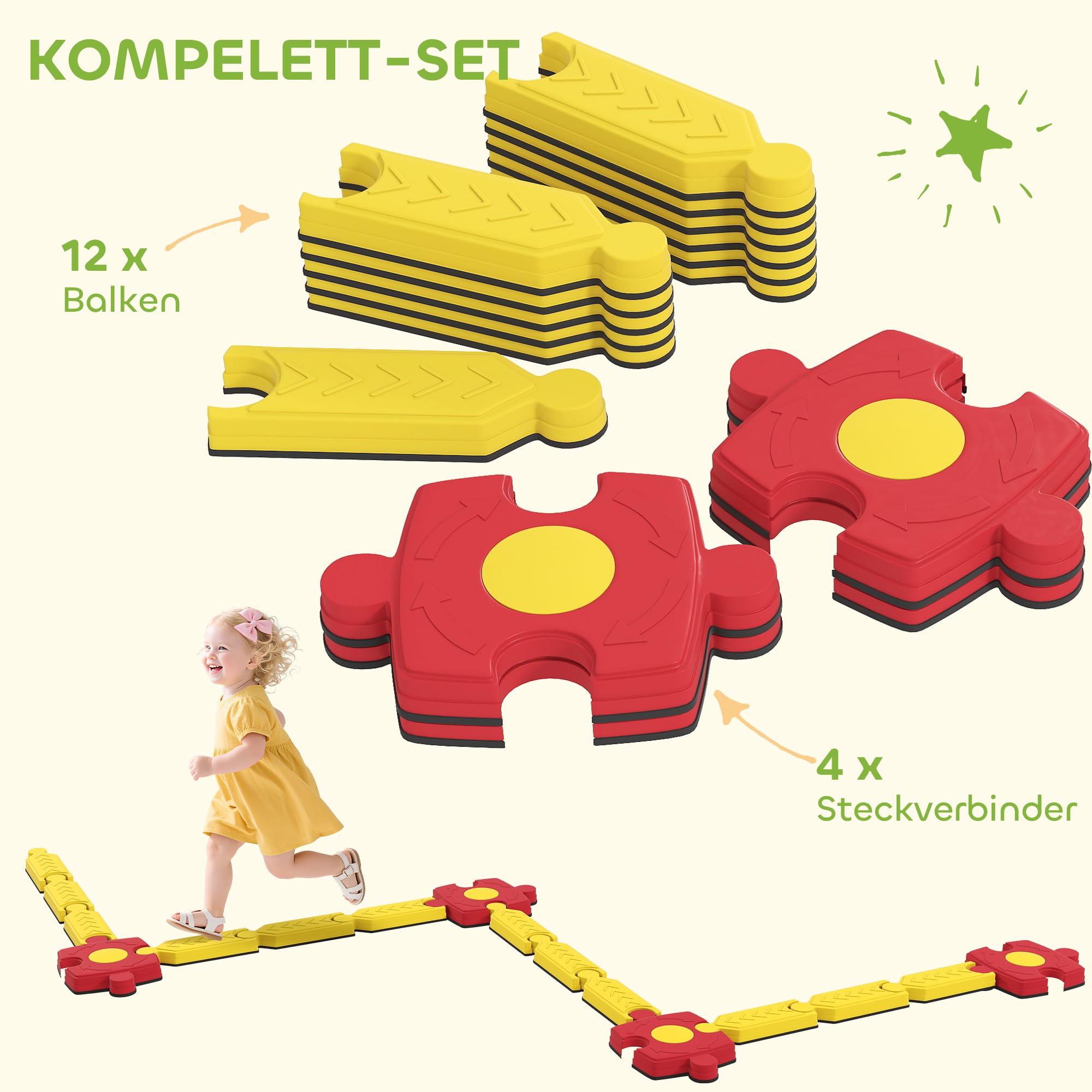 AIYAPLAY Poutre d'équilibre enfants 4 pierres équilibre jouet sensoriel coordination stabilité planche intérieur extérieur 3-8 ans