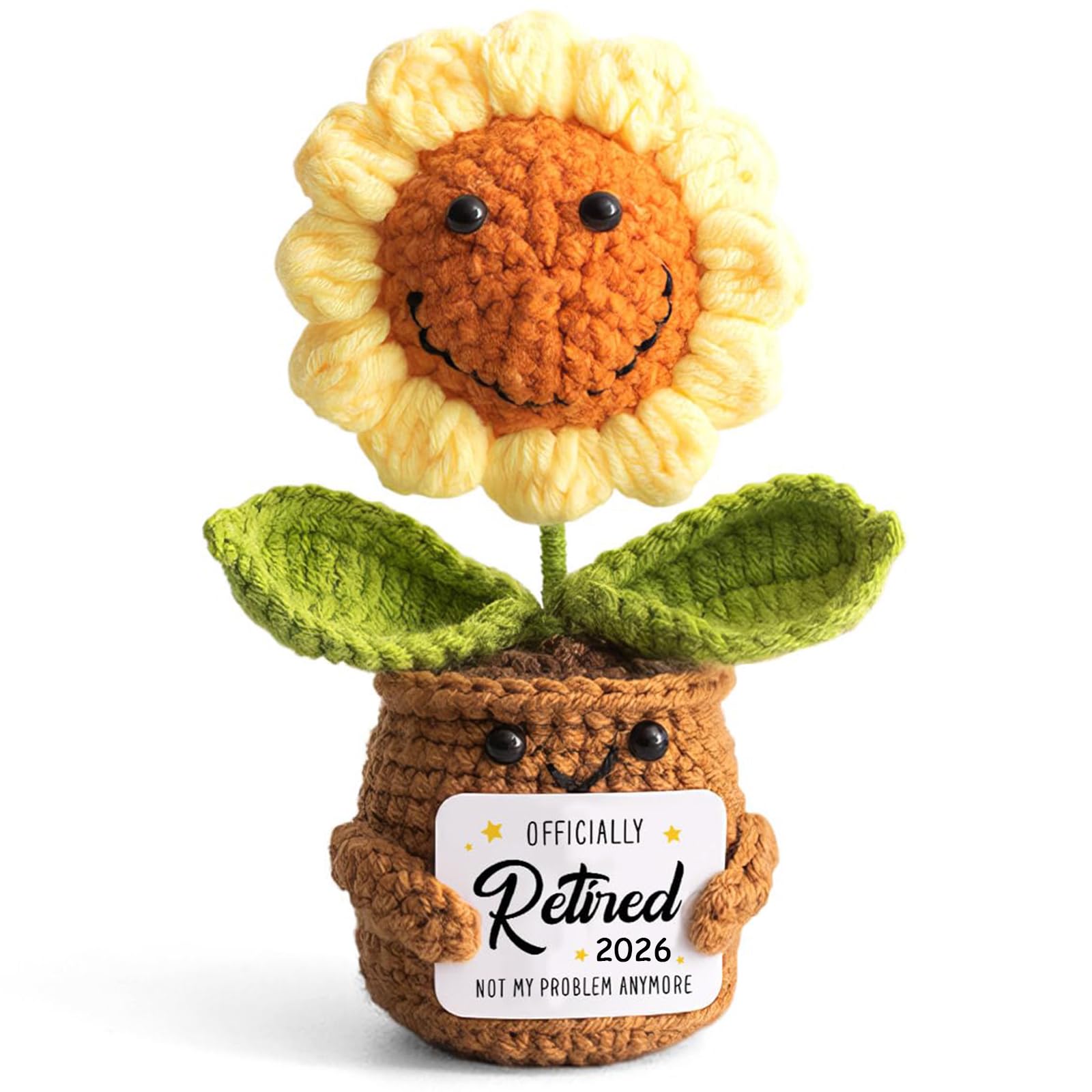 YUNLIJIA Retirement gifts for women men sunflower crochet gifts happy retirement decorations ideas Officially Retired 2026" suitable for colleagues, friends, family, work partners and superiors