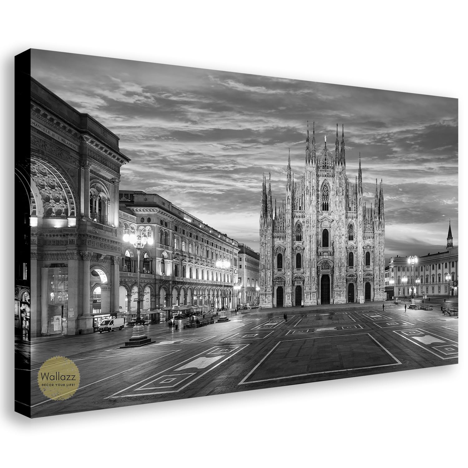 Wallazz Quadro su Tela Milano - Quadri Moderni Soggiorno - Tram, Duomo, Galleria, Navigli, Castello, Arco, Scala - Stampa su Tela - Quadro Moderno Soggiorno - 60x120cm