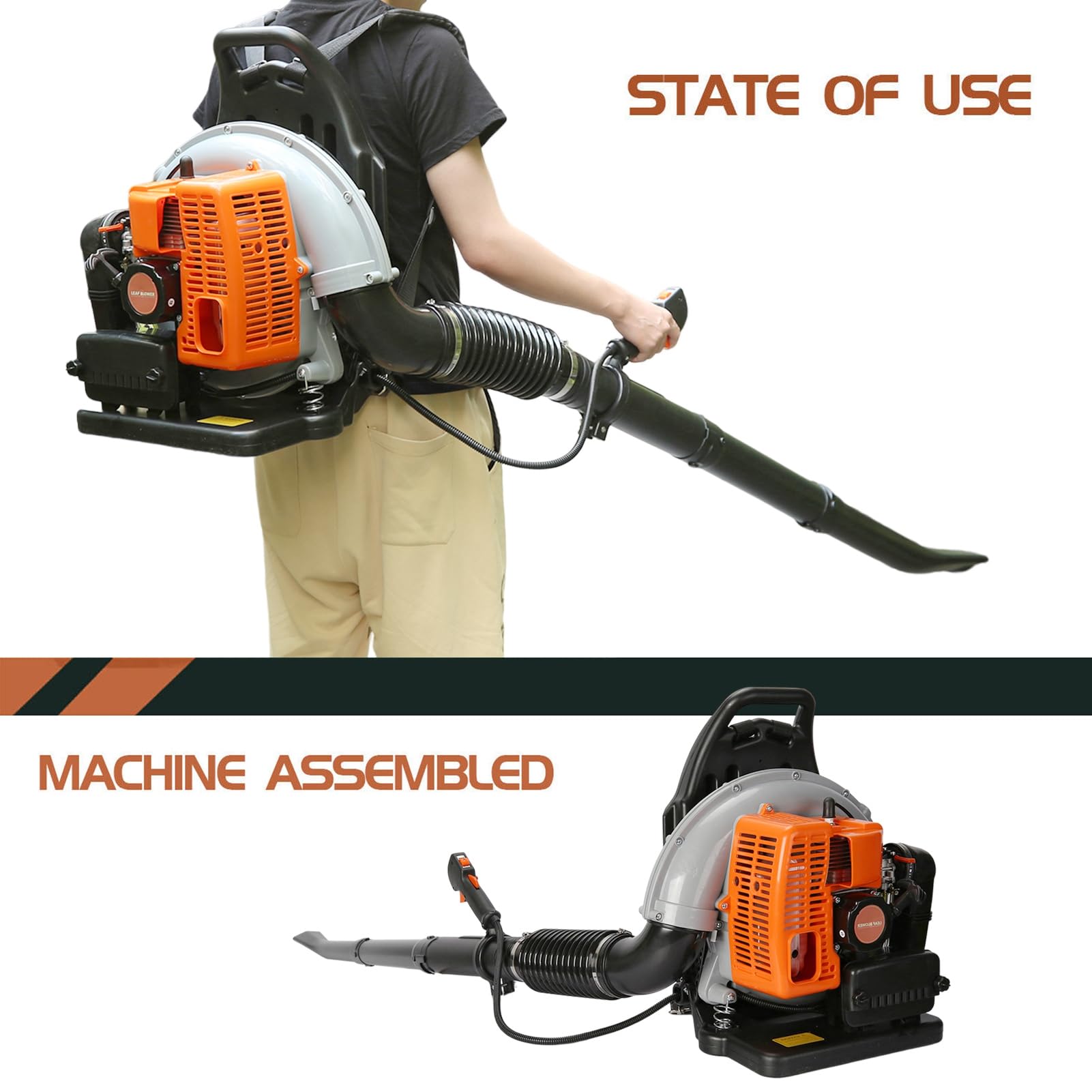 Soffiatore a gas a 2 tempi da 63 CC e spazzaneve, soffiatore per foglie con design ergonomico regolabile, soffiatore portatile senza fili per foglie, polvere, detriti, rimozione neve (ABS/metallo ad